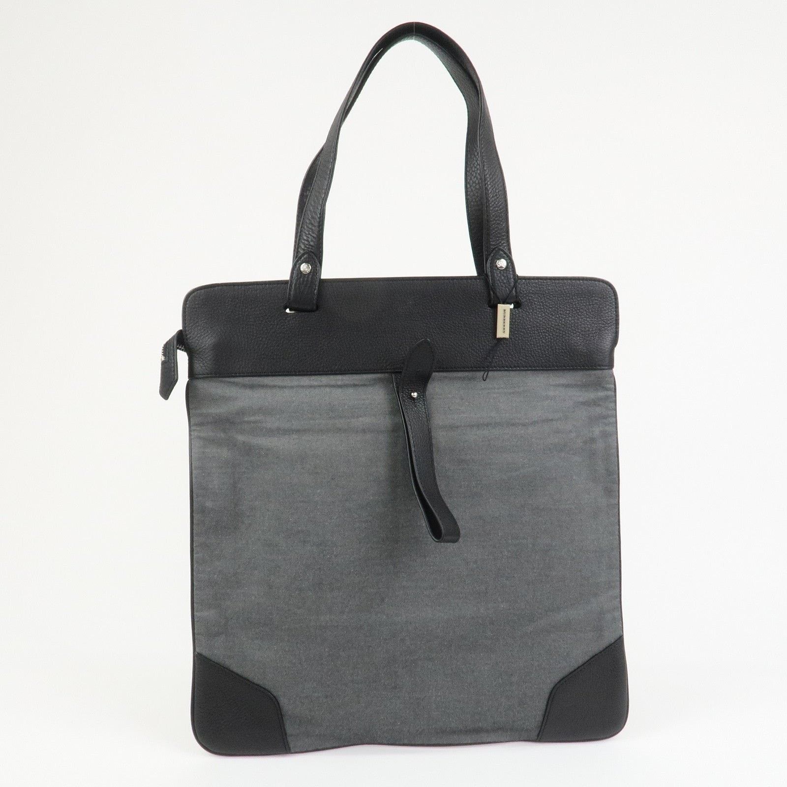 Burberry Burberry Logo Leather Canvas Tote Gray Size ONE SIZE - 2 Thumbnail