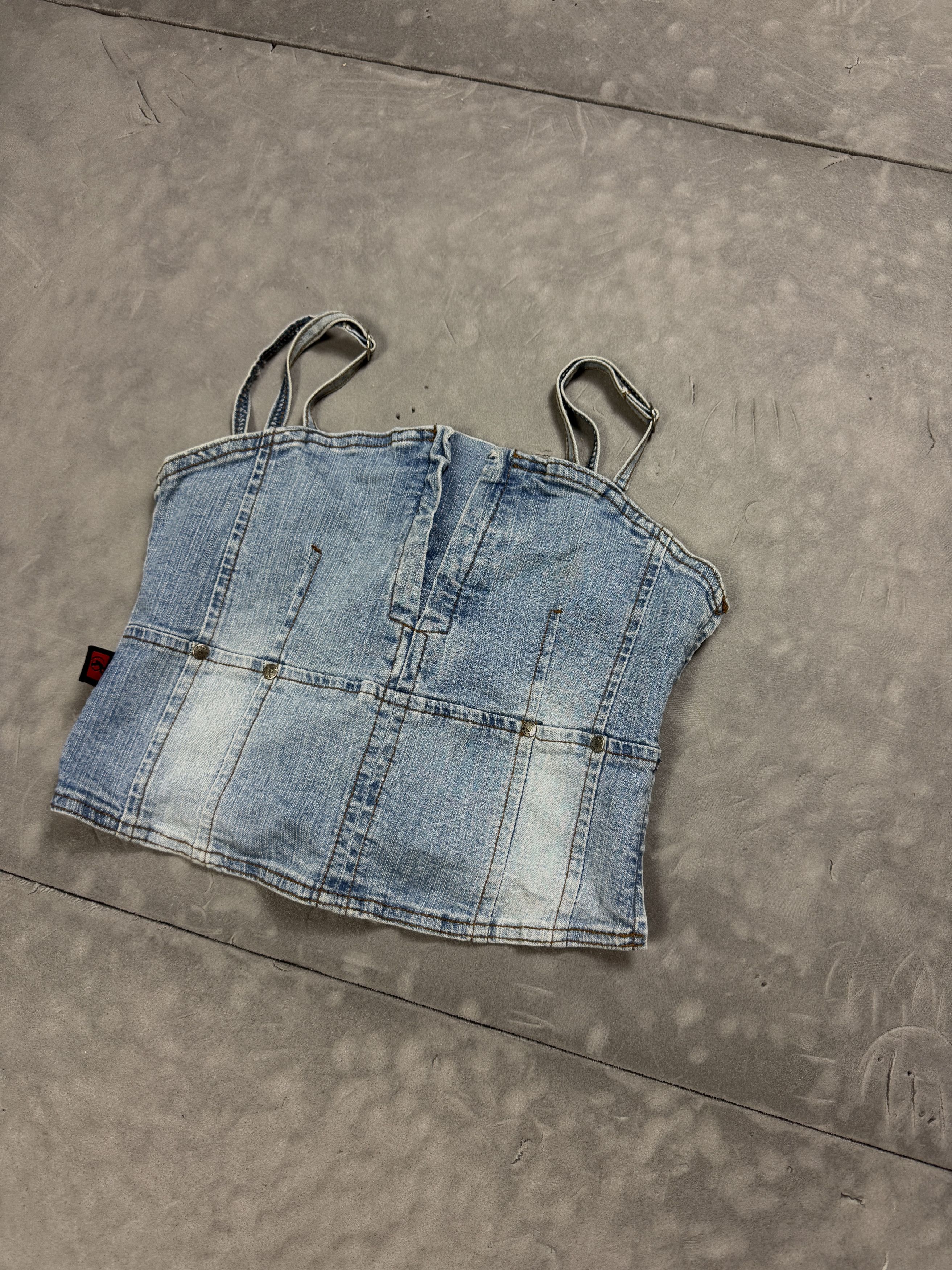 Vintage Women’s denim spaghetti-strap top, Y2K (S) crop tp jeans Size S / US 4 / IT 40 - 2 Thumbnail