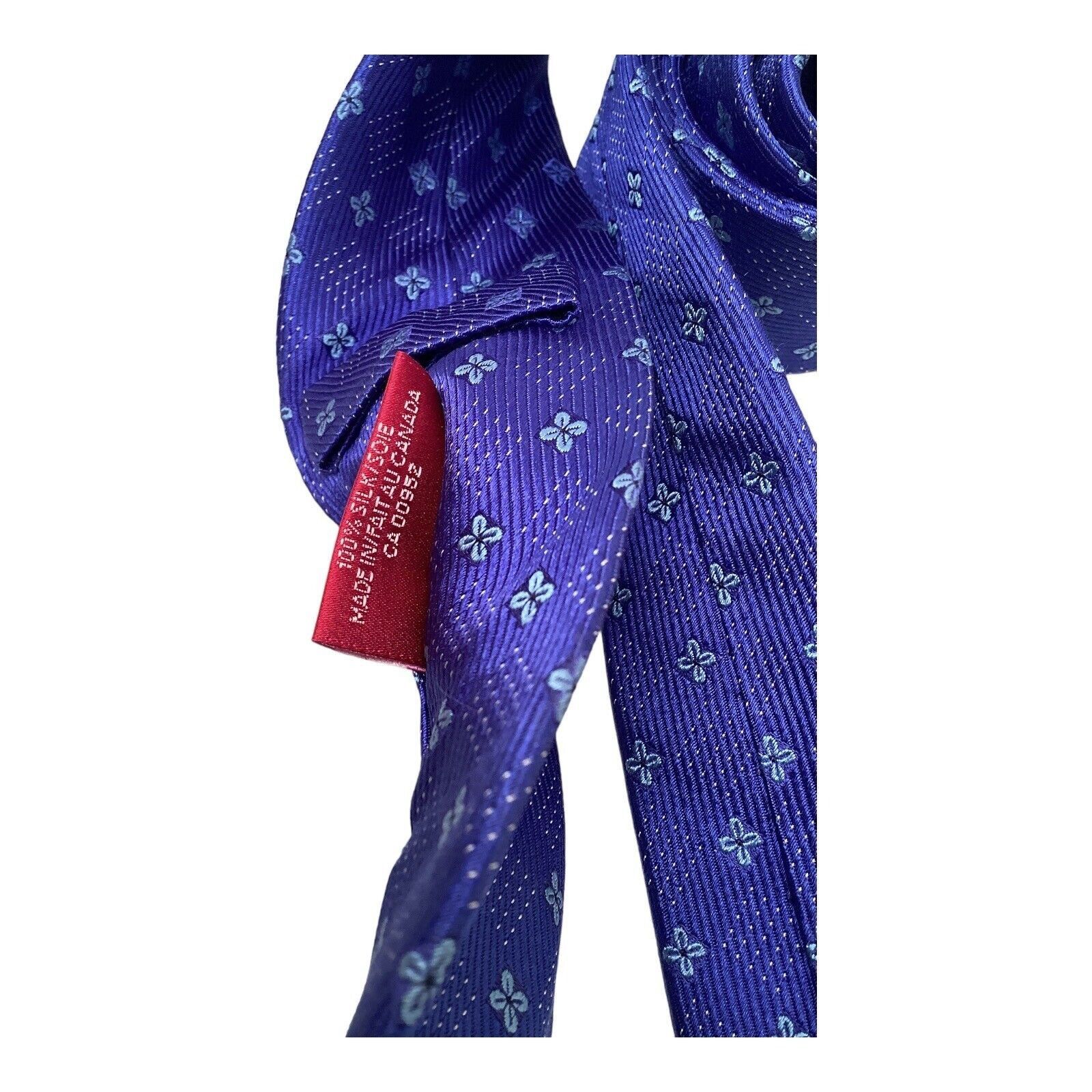 IMPUNTURA Blue Flower Print Luxury Designer Silk Tie Made In