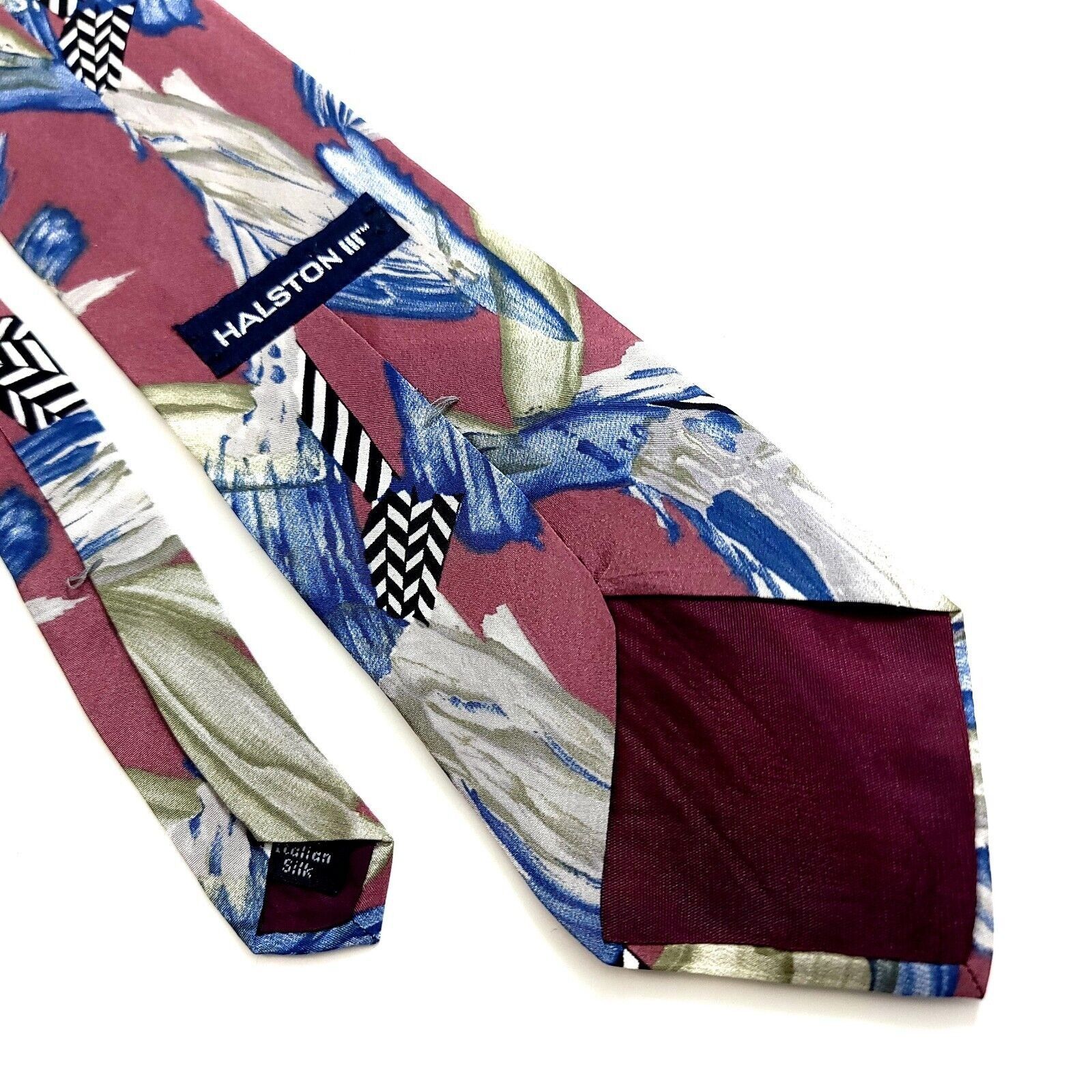 Designer Halston 3 Red Blue Green Abstract Print Short Wide Silk Tie Size ONE SIZE - 5 Thumbnail