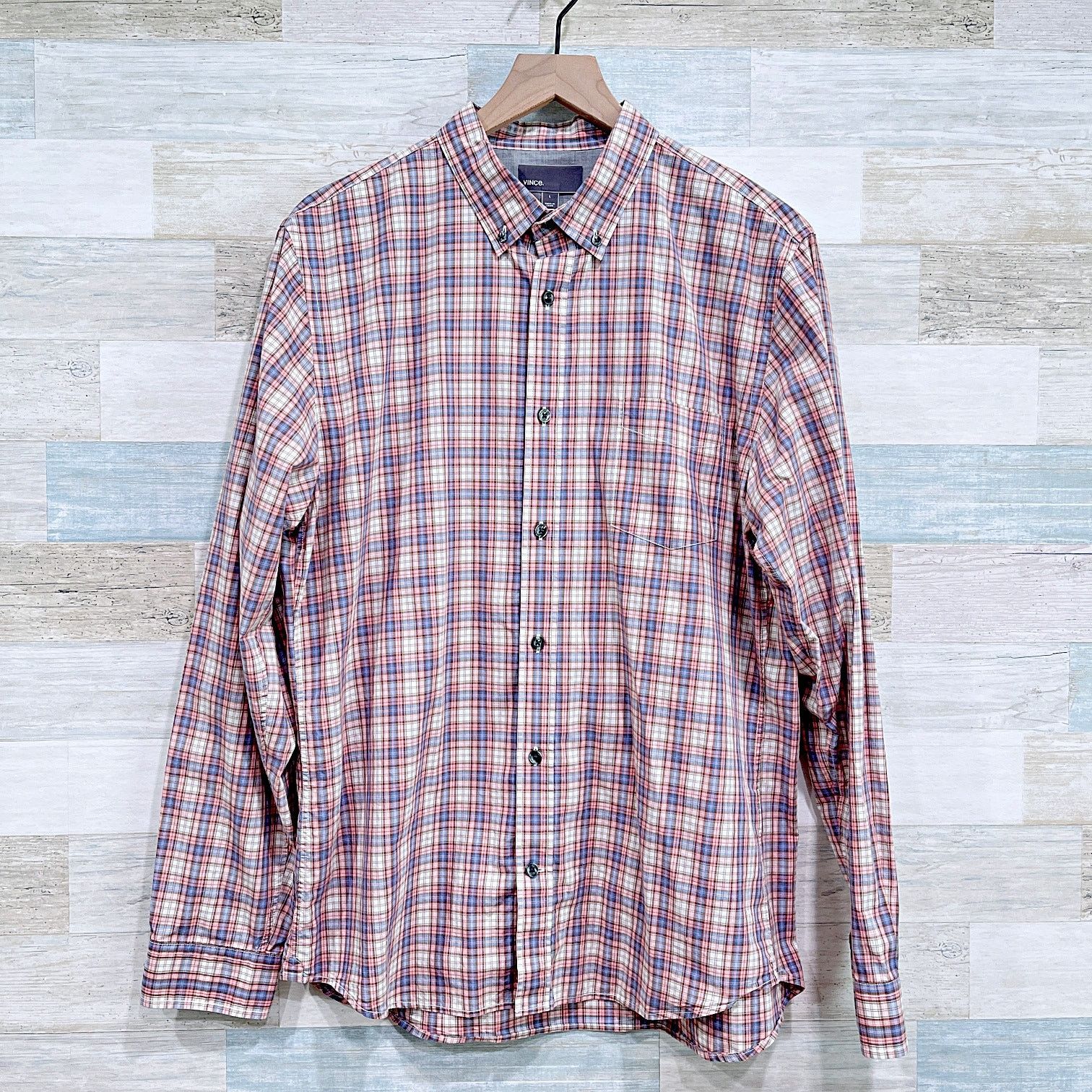 Vince Vince Poplin Plaid Long Sleeve Shirt Red Blue Mens Large Size US L / EU 52-54 / 3 - 1 Thumbnail