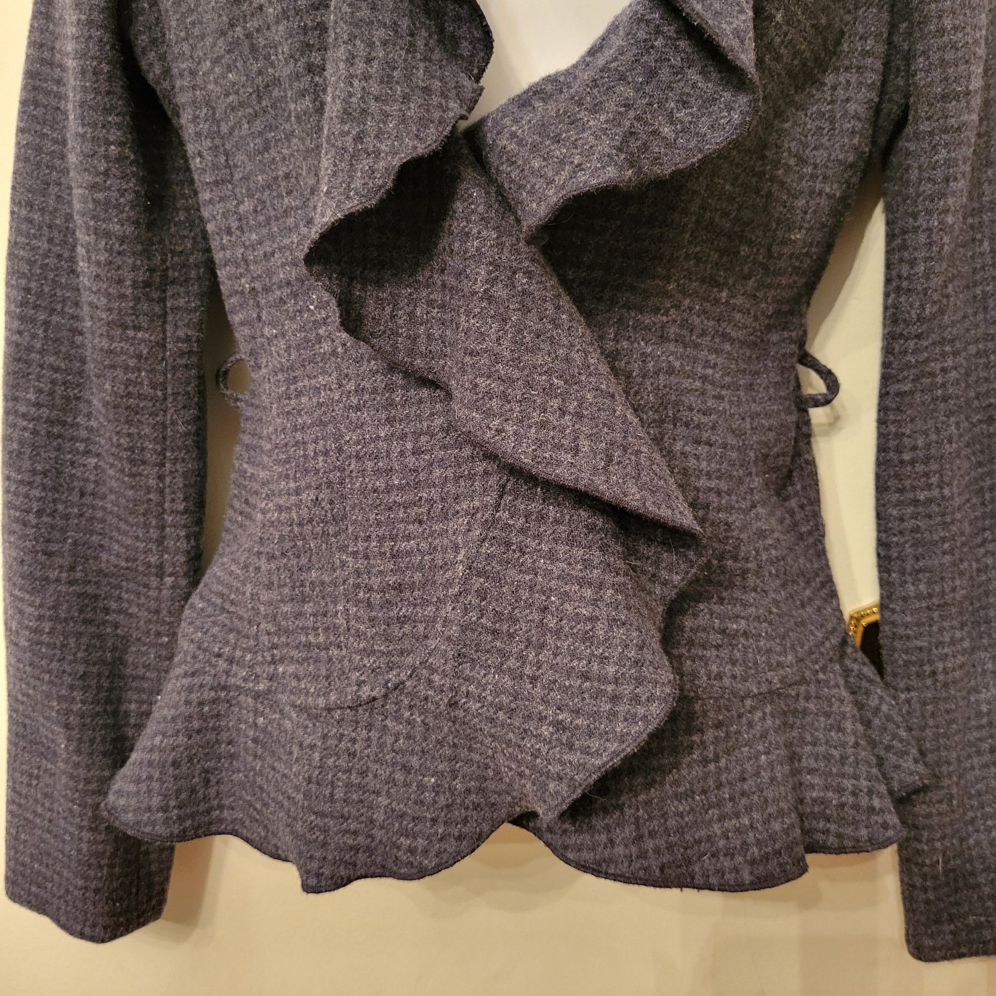 Armani Armani Jeans 0 Blue Gray Tweed Ruffle Wool Fitted Blazer Jac Size XS / US 0-2 / IT 36-38 - 7 Thumbnail