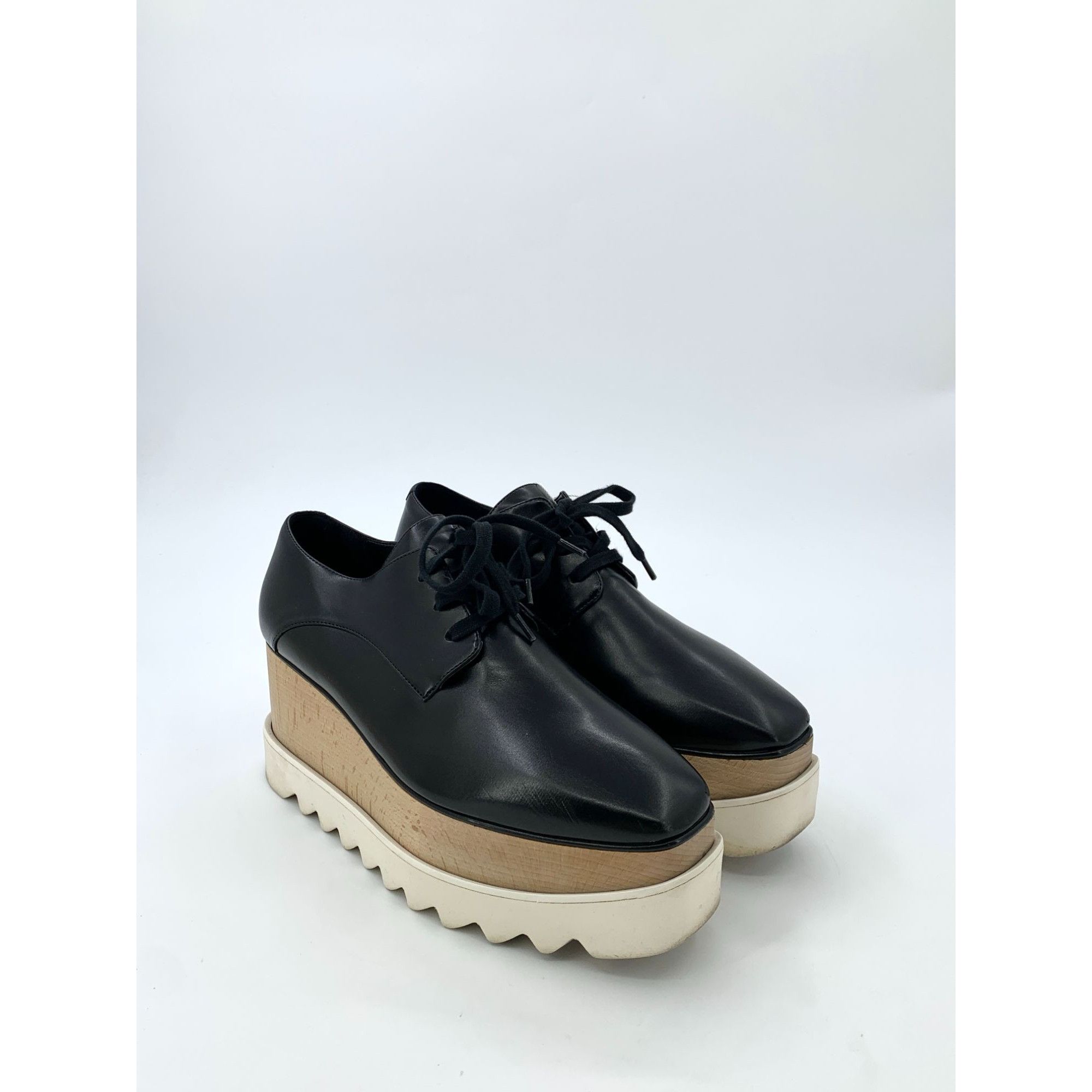 Stella McCartney H9331 Stella McCartney Black Faux Leather Platform Lace-Up S Size US 6.5 / IT 36.5 - 2 Thumbnail