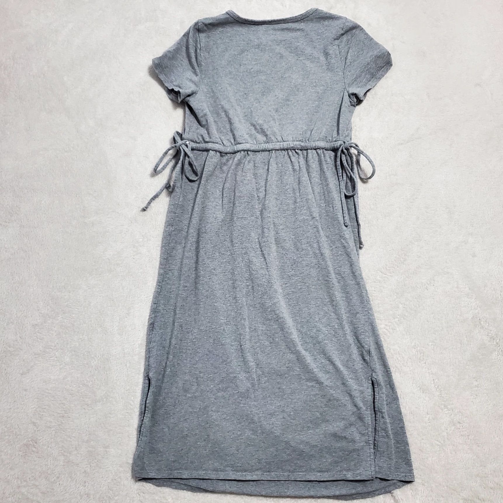 Vintage Isabel Maternity Midi Dress Women S Gray Short Sleeve Side Ties Adjustable Waist Casual Lightweight Jersey Dress Size 28" / US 6 / IT 42 - 2 Thumbnail