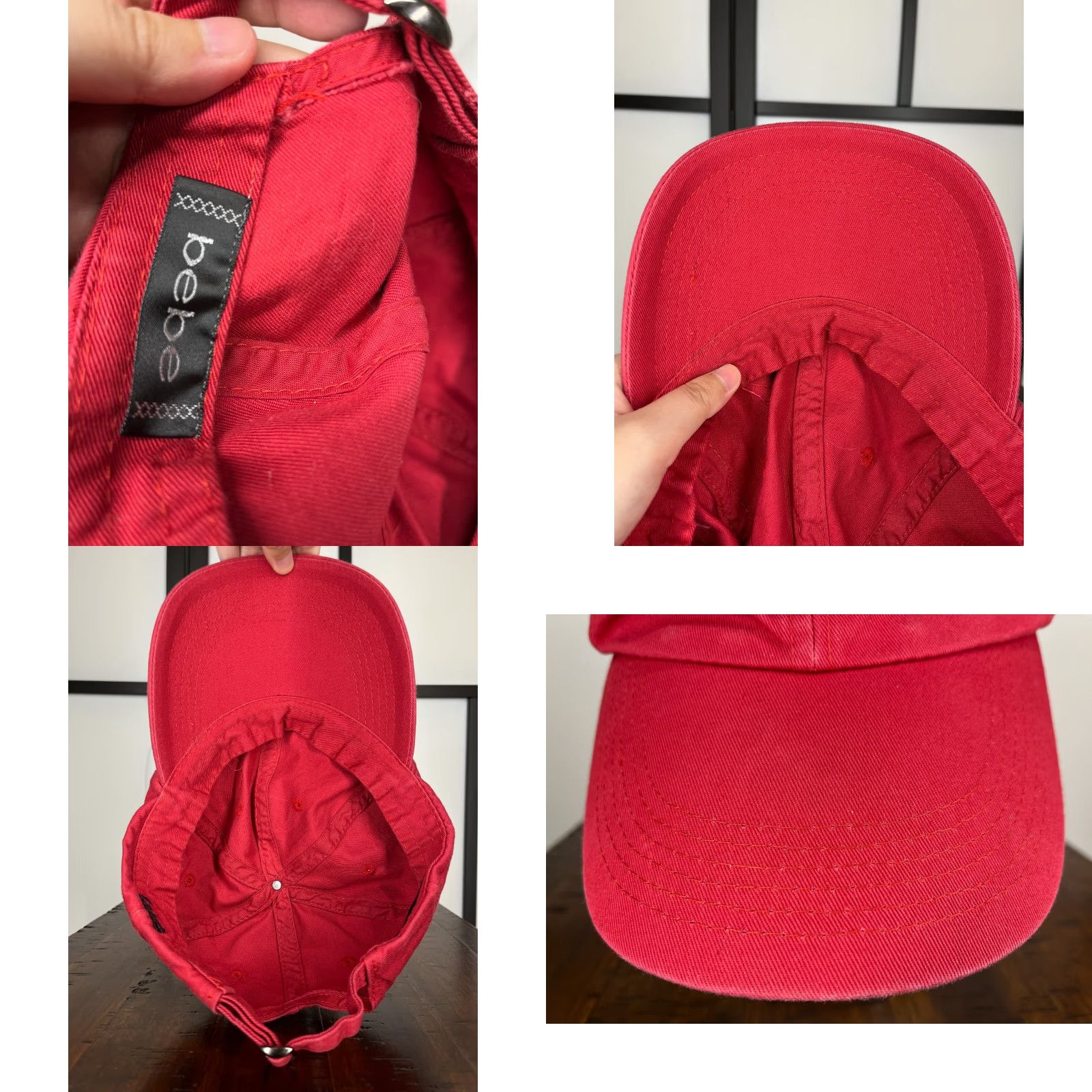Bebe bebe Red Adjustable Strap Back Womens Baseball Cap Hat Twill Cotton Rhinestone Logo Bling Size ONE SIZE - 8 Thumbnail