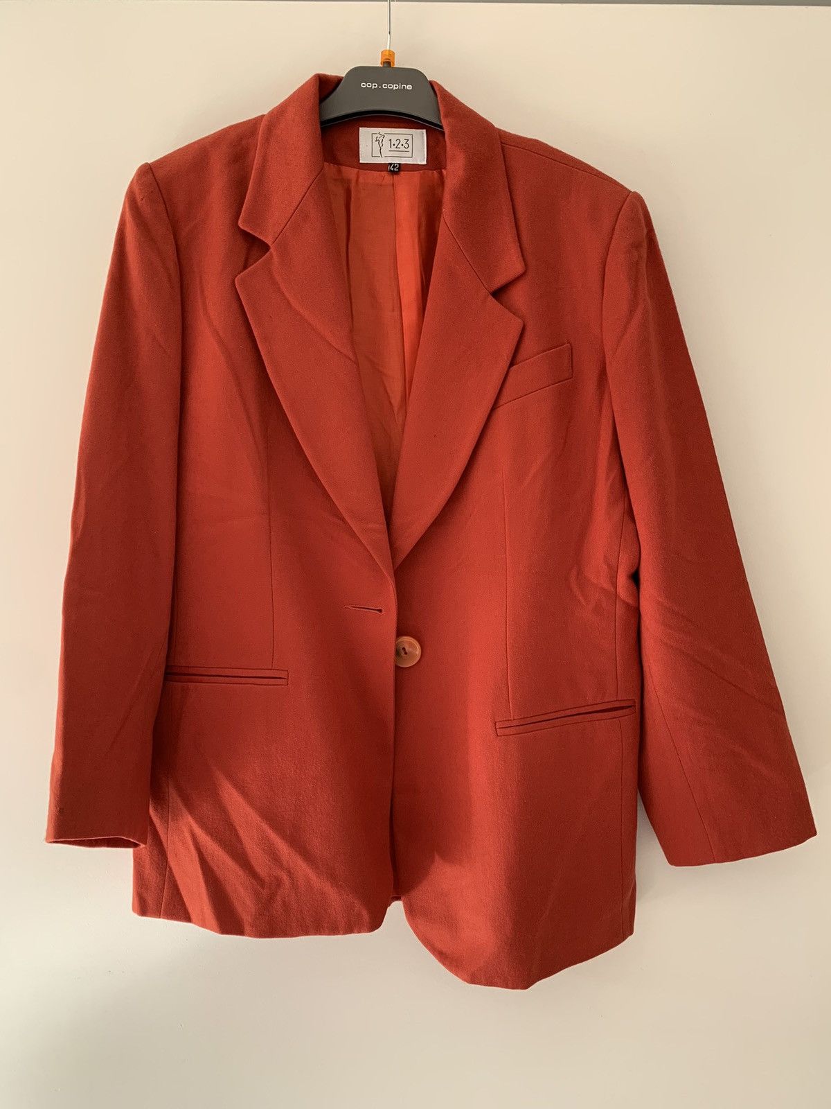 RRR-123 Vintage 1.2.3 Paris Red Wool Blazer Size 42R - 1 Thumbnail