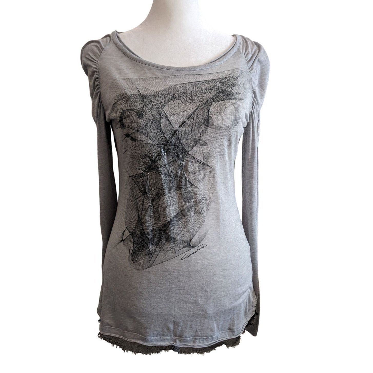Other Caractère Caractere Silver Sheer Ruched Sleeve Blouse Size S / US 4 / IT 40 - 1 Thumbnail