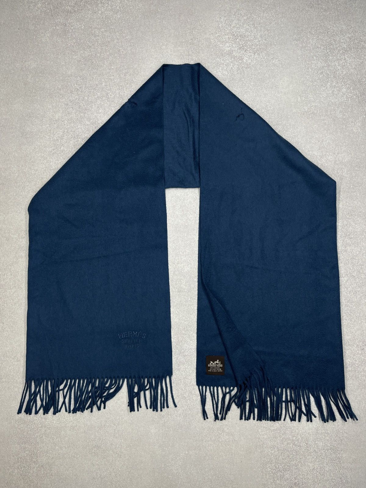 Hermes Hermes Sellier Paris Double Face Stole/Scarf Indigo Cashmere Size ONE SIZE - 3 Thumbnail
