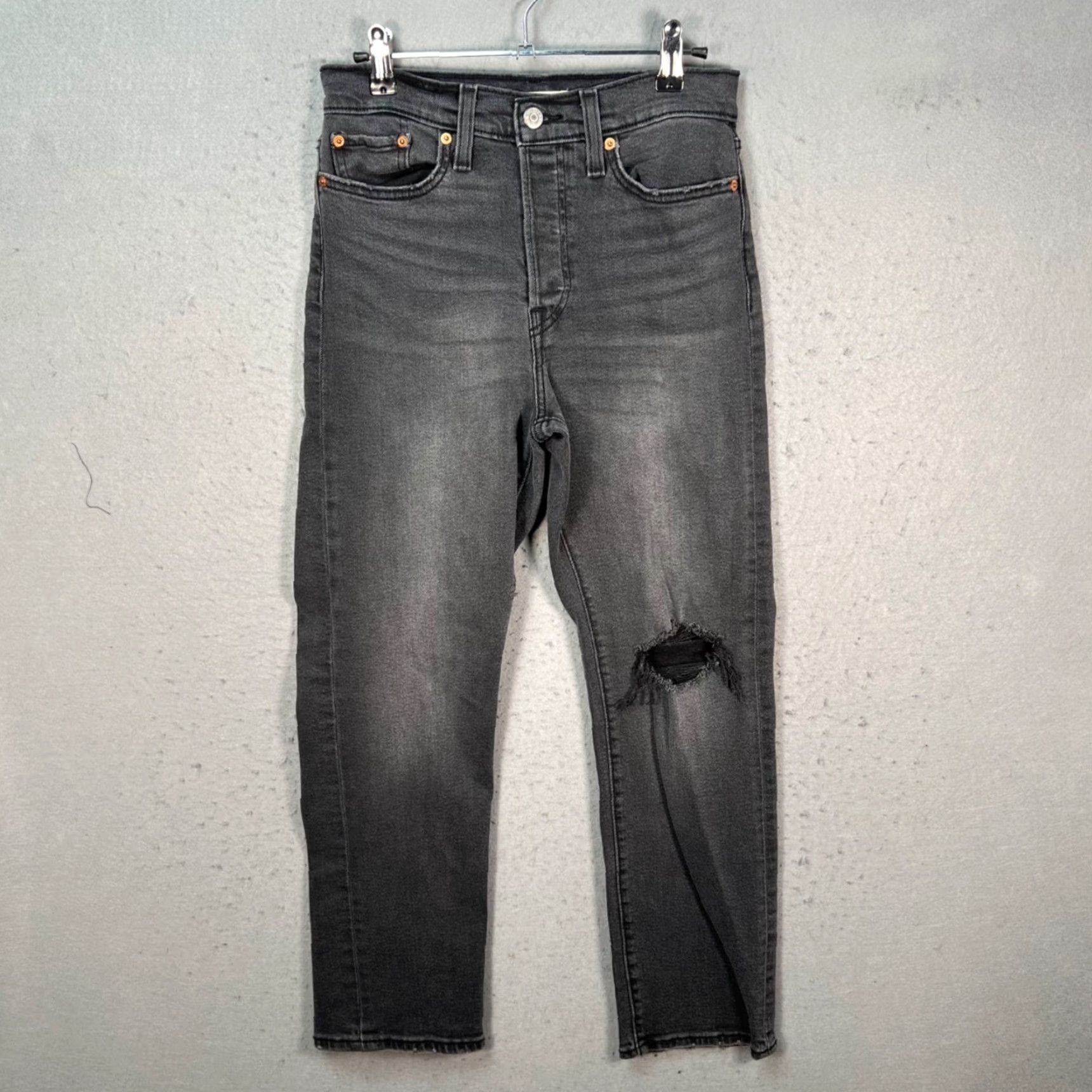 Levi's Levis Womens Jeans 28 Wedgie Straight Black Distressed Denim Jeans Size 28" / US 6 / IT 42 - 2 Thumbnail