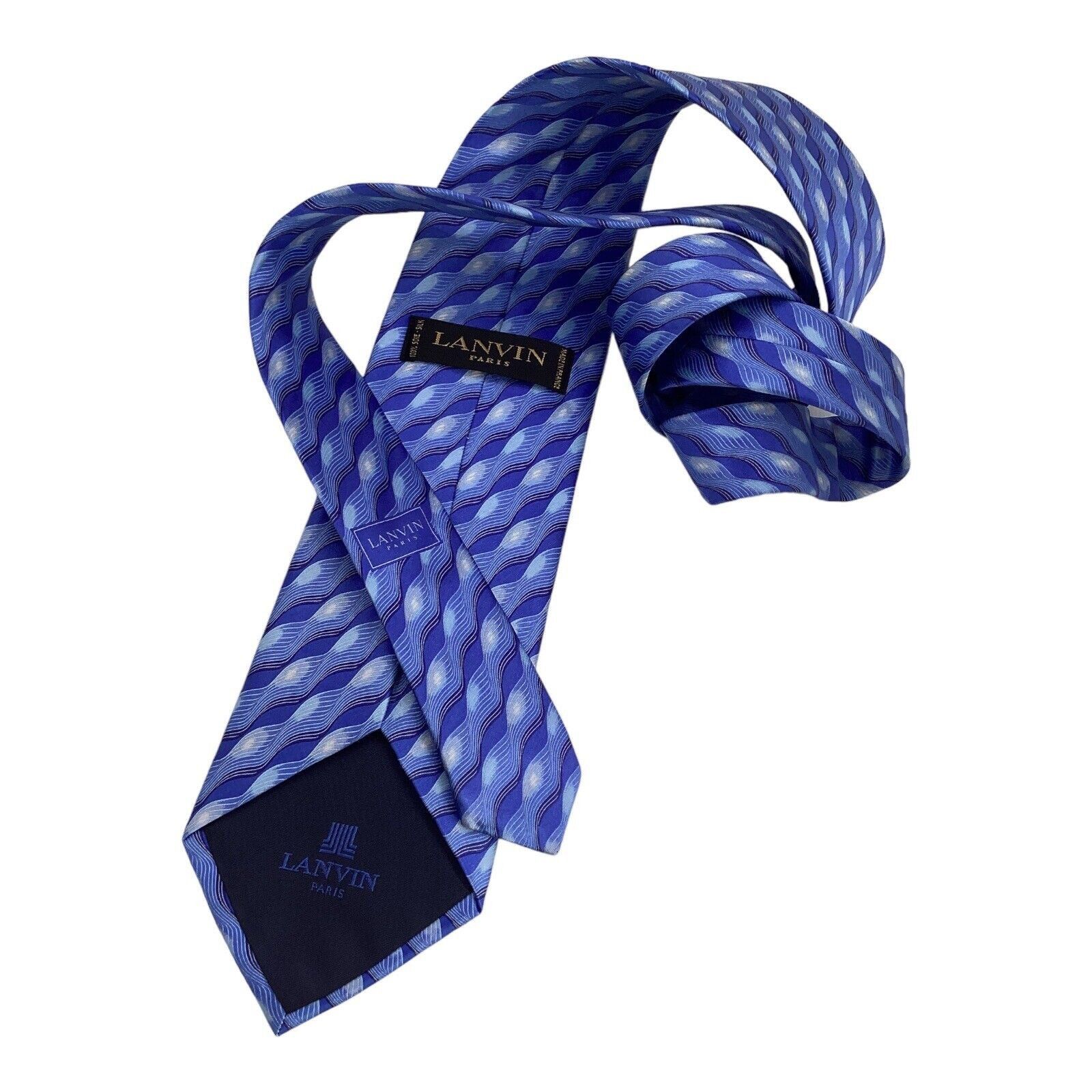 Lanvin LANVIN PARIS Blue Geometric Luxury Designer Silk Tie France Size ONE SIZE - 5 Thumbnail