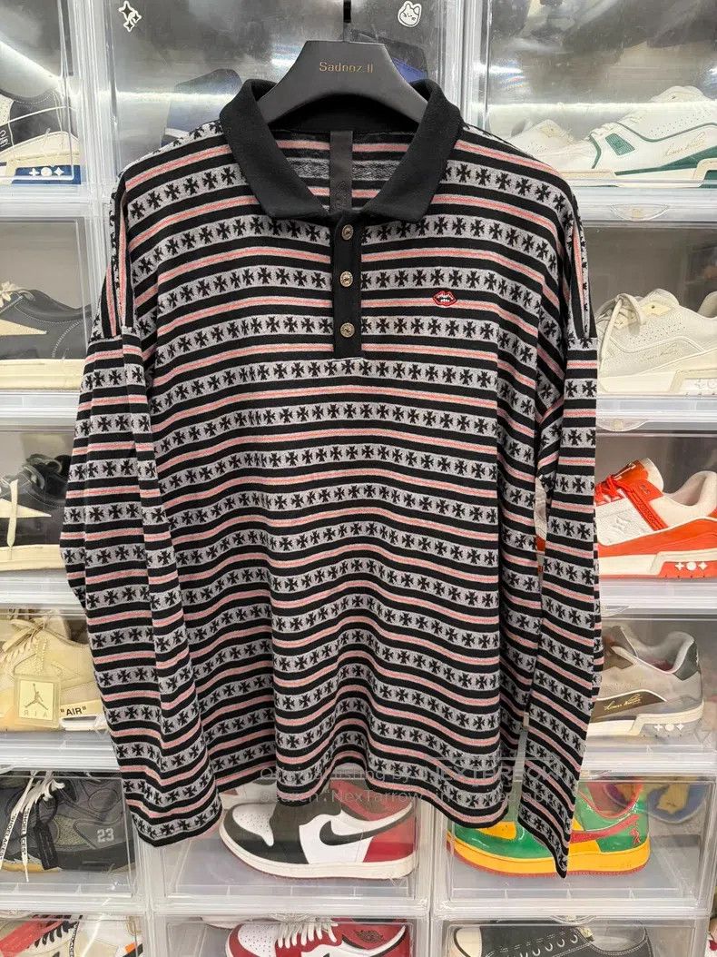 Chrome Hearts CHROME HEARTS Size L Black and red striped Polo long
