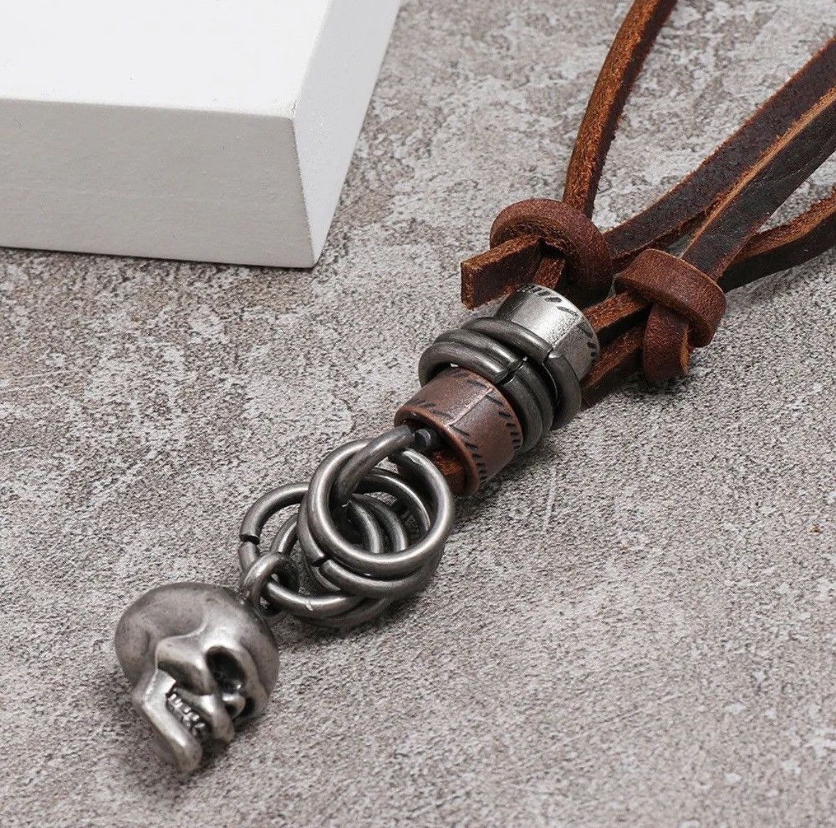 Leather Vintage Handmade Leather Skull Adjustable Necklace Size ONE SIZE - 4 Thumbnail