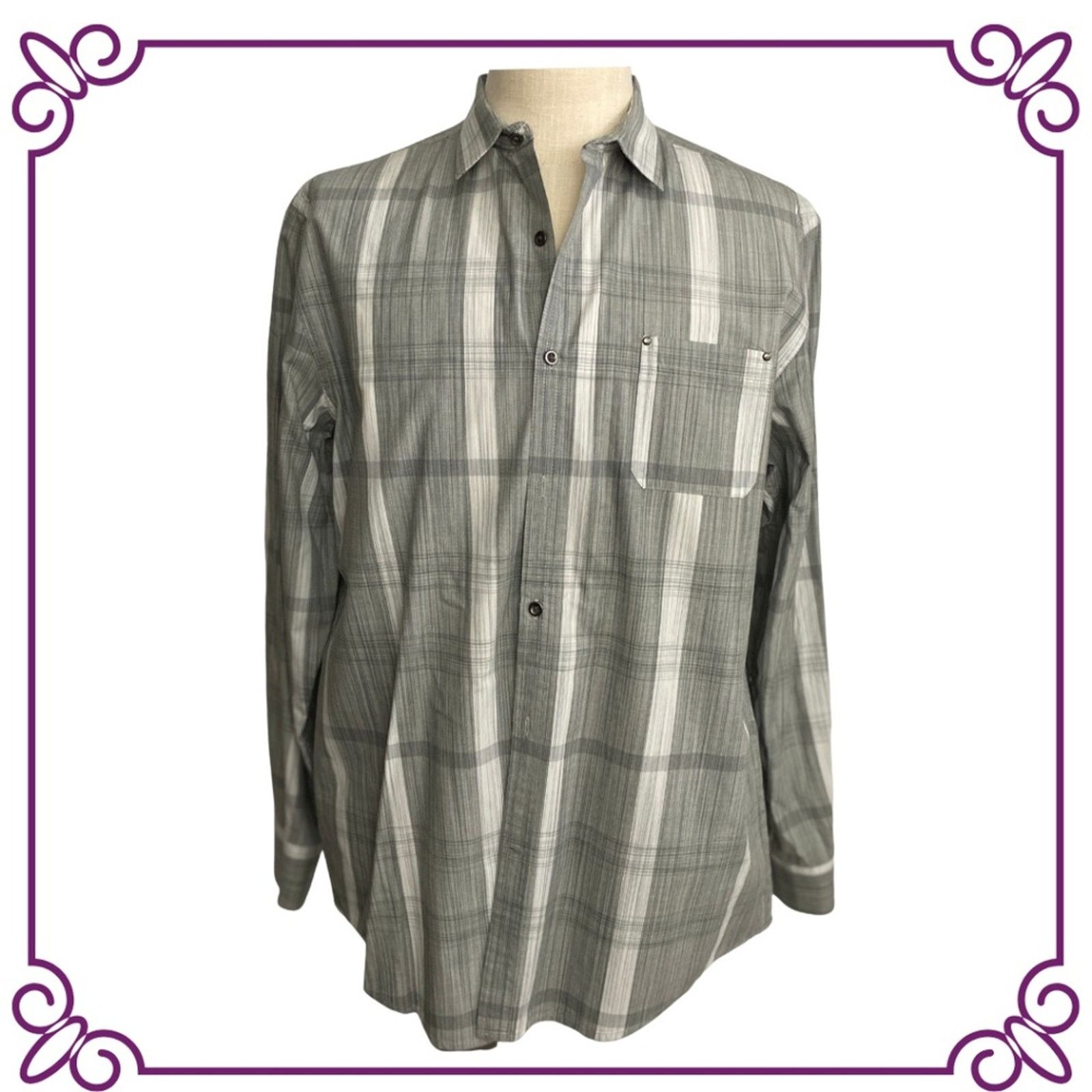Axist AXIST Slim Fit Long Sleeve Gray White Plaid Cotton Shirt LG Size US L / EU 52-54 / 3 - 1 Thumbnail