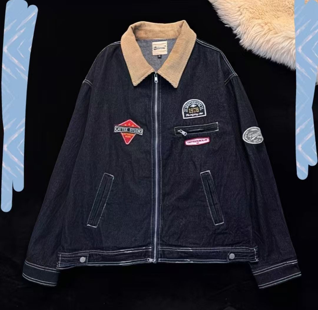 Vintage Vintage Corduroy Collar Denim Jacket Size US M / EU 48-50 / 2 - 1 Thumbnail
