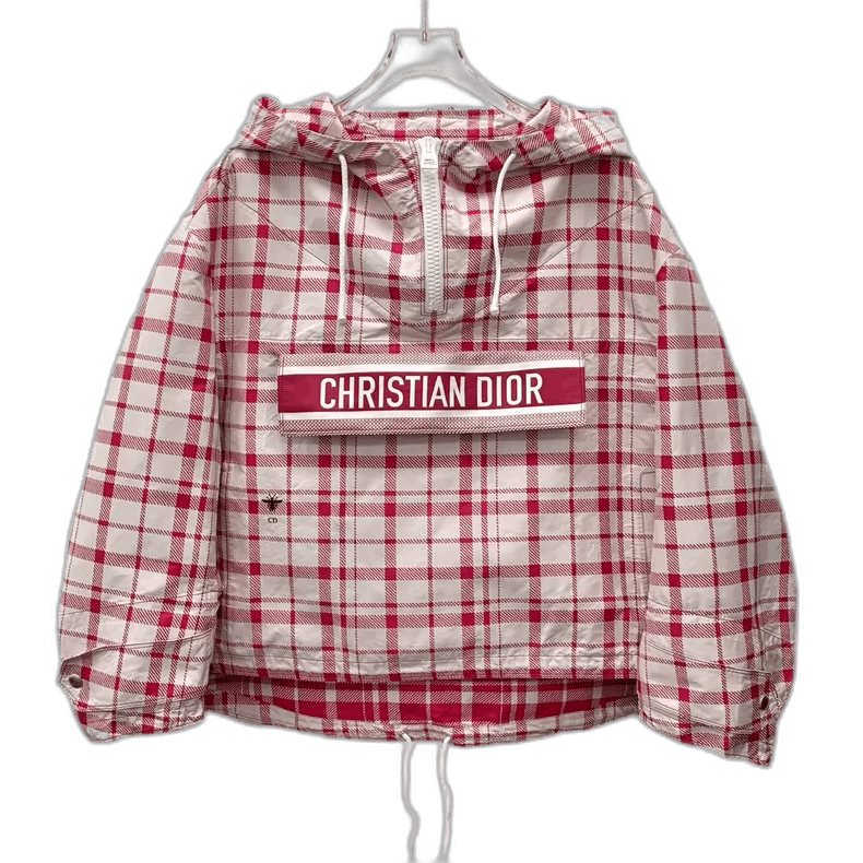 Christian Dior Red Plaid Hoodie Long Sleeve-2505