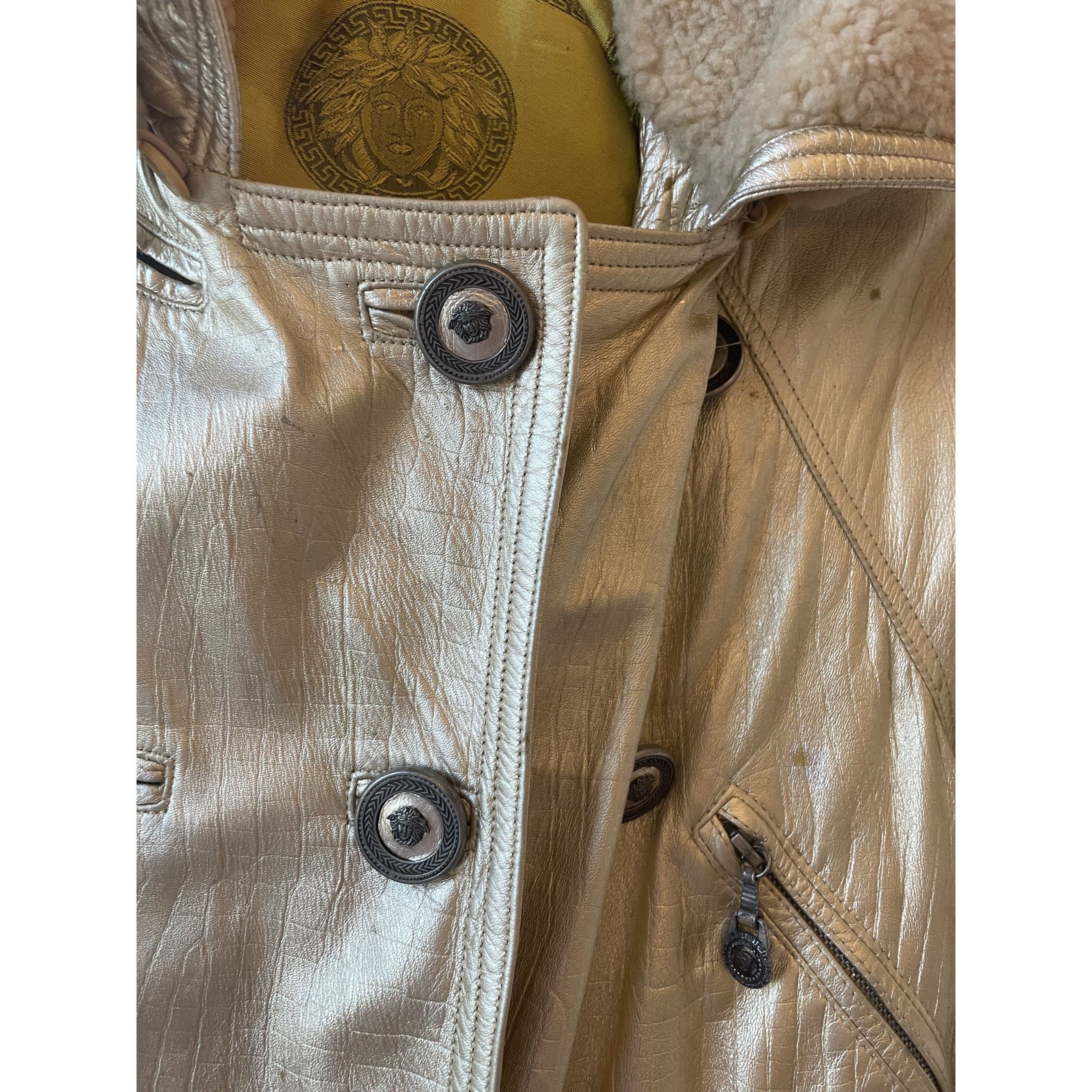 Versace Vintage Gold Metallic Hooded Leather Jacket Womens Size XS / US 0-2 / IT 36-38 - 10 Thumbnail