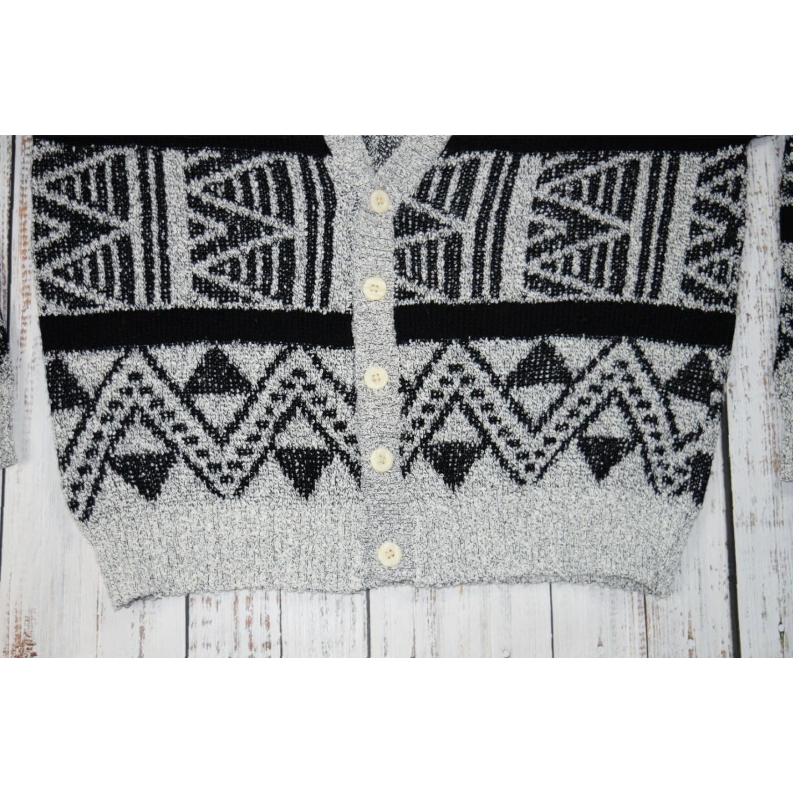 Vintage VINTAGE JJ COCHRAN Cardigan Geometric Knit Wool Blend 80s Geometric Mens XL Black 80s Vintage Wool Cardigan Mens Size US L / EU 52-54 / 3 - 4 Thumbnail