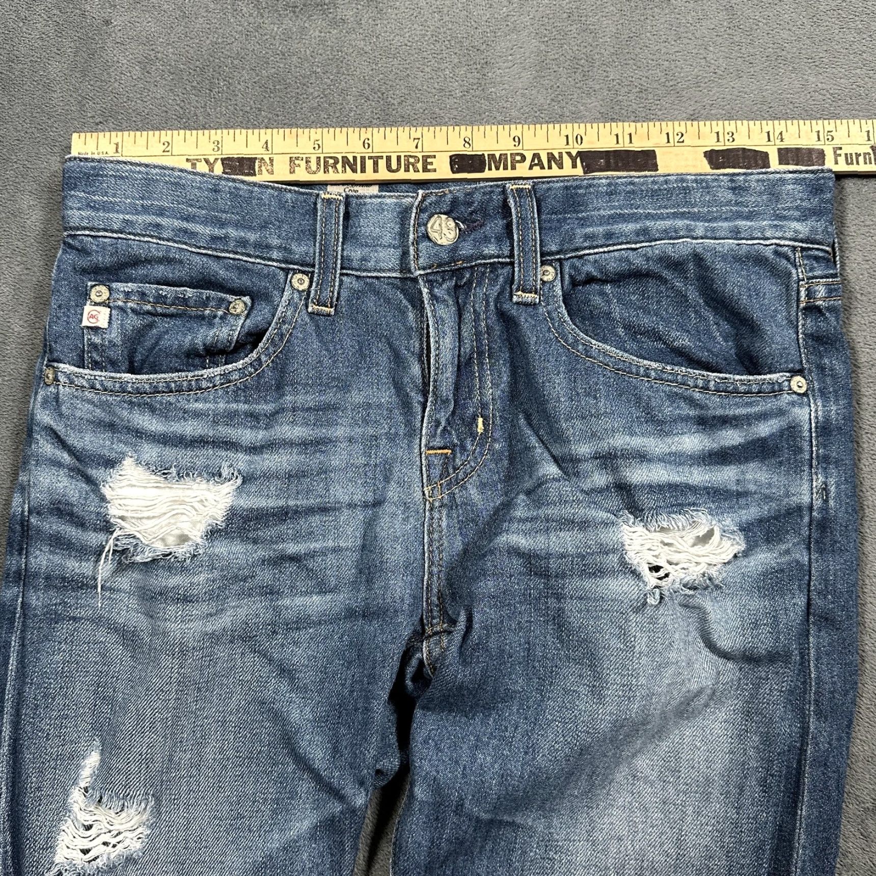Vintage VINTAGE AG Adriano Goldschmied Jeans Women’s Boyfriend Crop 25 Blue Distressed Denim USA Size 42" / US 20 - 7 Thumbnail