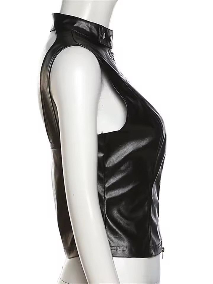 Japanese Brand Black PU Leather Zip-Up Vest - Sleek and Edgy Statement Size M / US 6-8 / IT 42-44 - 8 Thumbnail