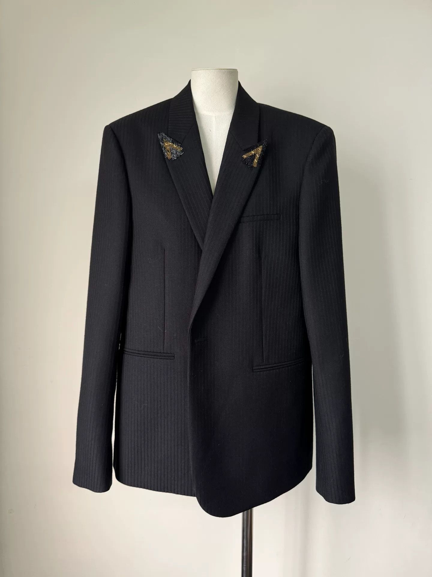 Saint Laurent Paris Saint Laurent Black Pinstriped Blazer Size US M / EU 48-50 / 2 - 1 Thumbnail