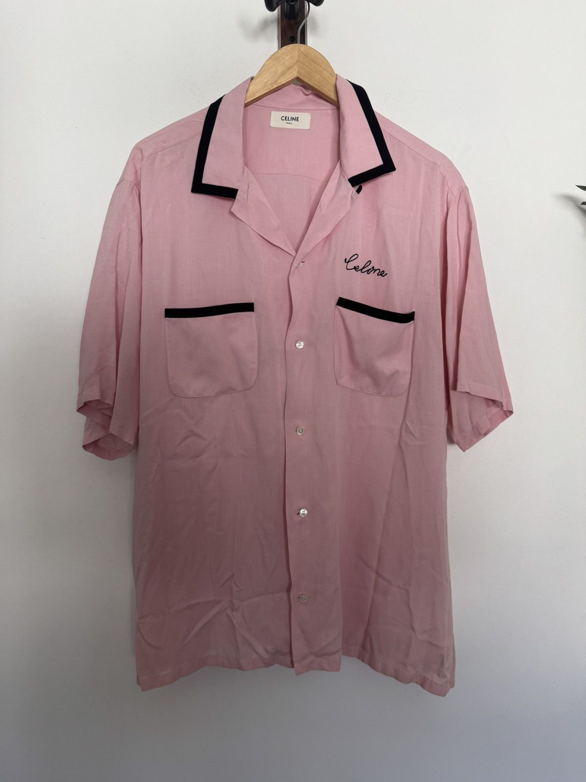 Celine Rare Blush Pink Bowling Shirt Viscose Size US XL / EU 56 / 4 - 1 Thumbnail