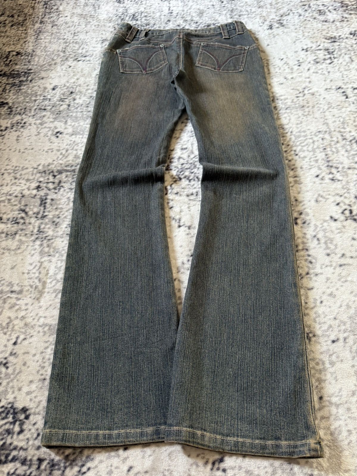 Japanese Brand Jouer Aux Echecs Mud Wash Patina Fade Studded Flared Jeans Size US 28 / EU 44 - 3 Thumbnail