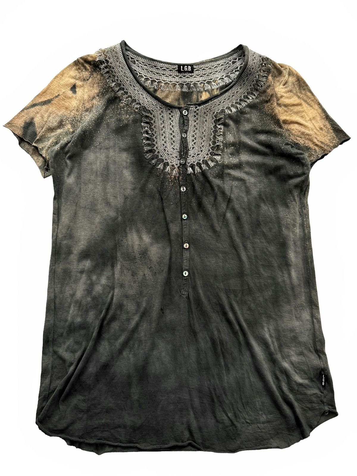 image of Le Grande Bleu L G B Sz2 Hyde’S Bleached Embroidered Griffin Distressed Shirt in Black (Size Medium