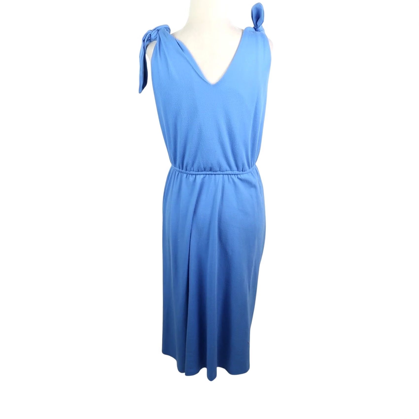 Vintage VINTAGE Starlo Dress A-Line Surplice Midi Dress Blue 8 Womens Sleeveless V-Neck 80s Casual Pattern Solid 80s Starlo Fashions Size M / US 6-8 / IT 42-44 - 4 Thumbnail