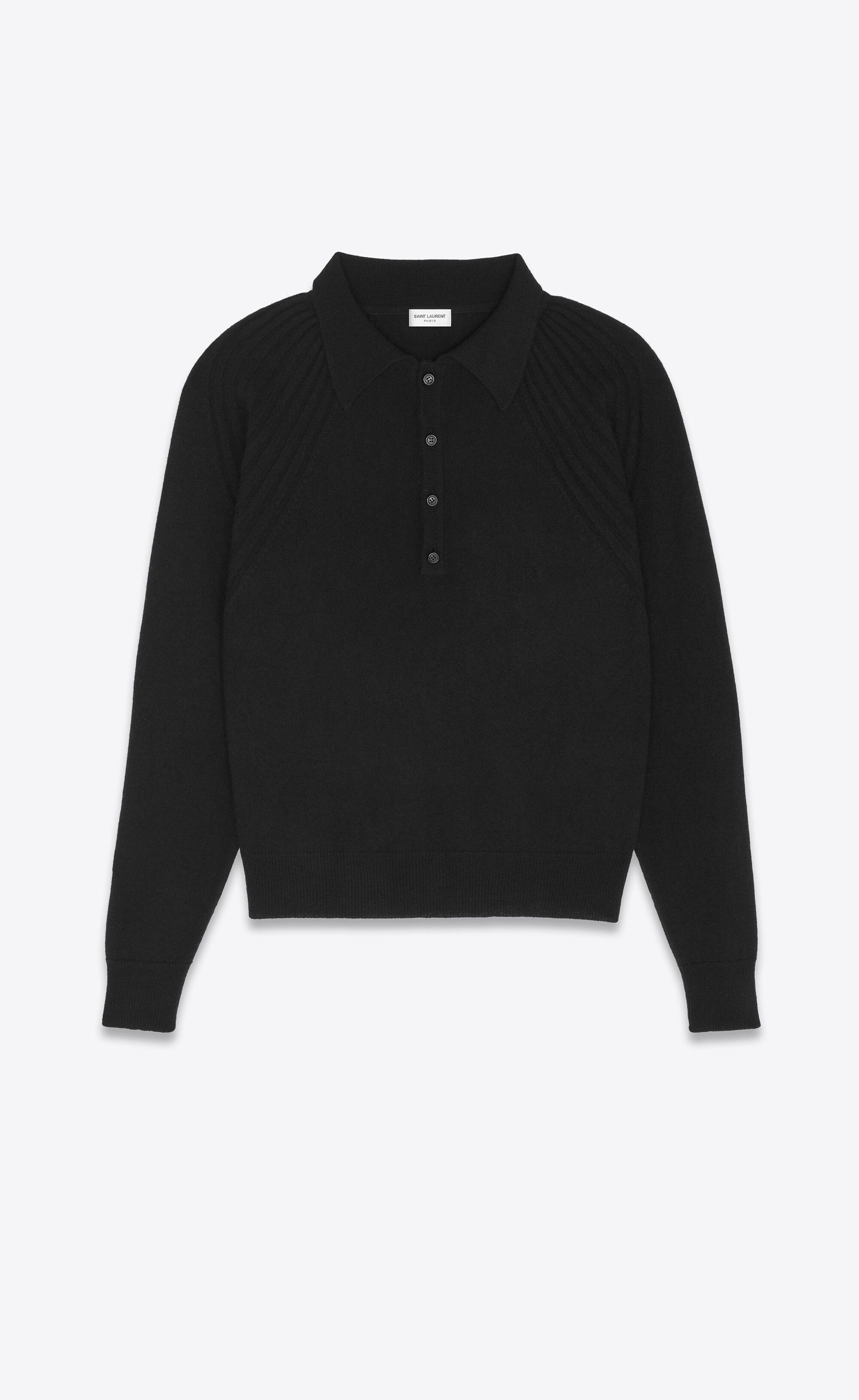 Saint Laurent Paris oc11z1025 Long-Sleeve Polo Shirt in Cashmere in Black Size US XXL / EU 58 / 5 - 1 Thumbnail