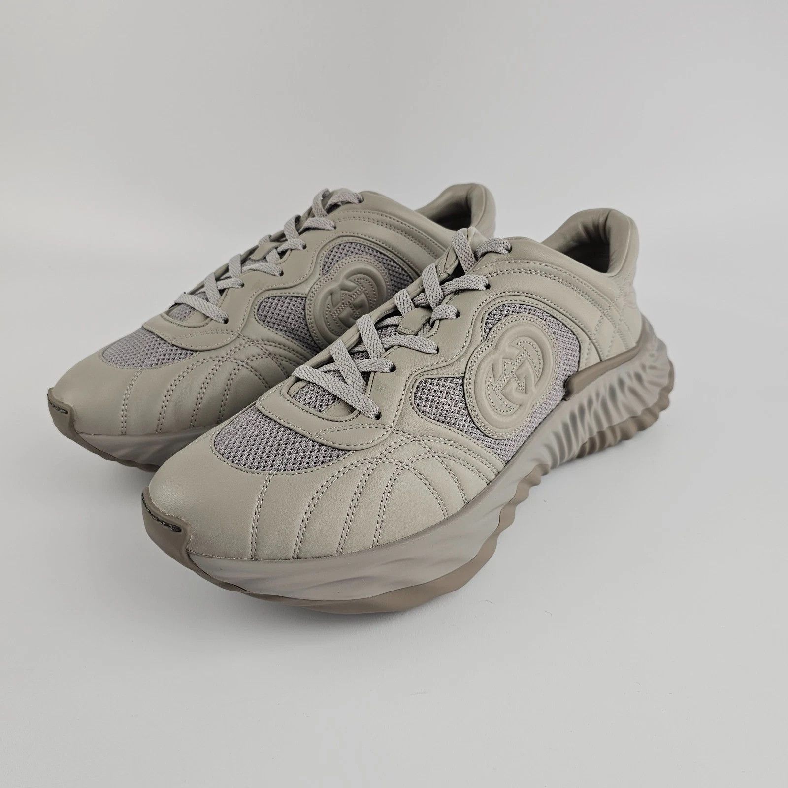 GUCCI Ripple Men's Grey Leather Sneakers New Authentic