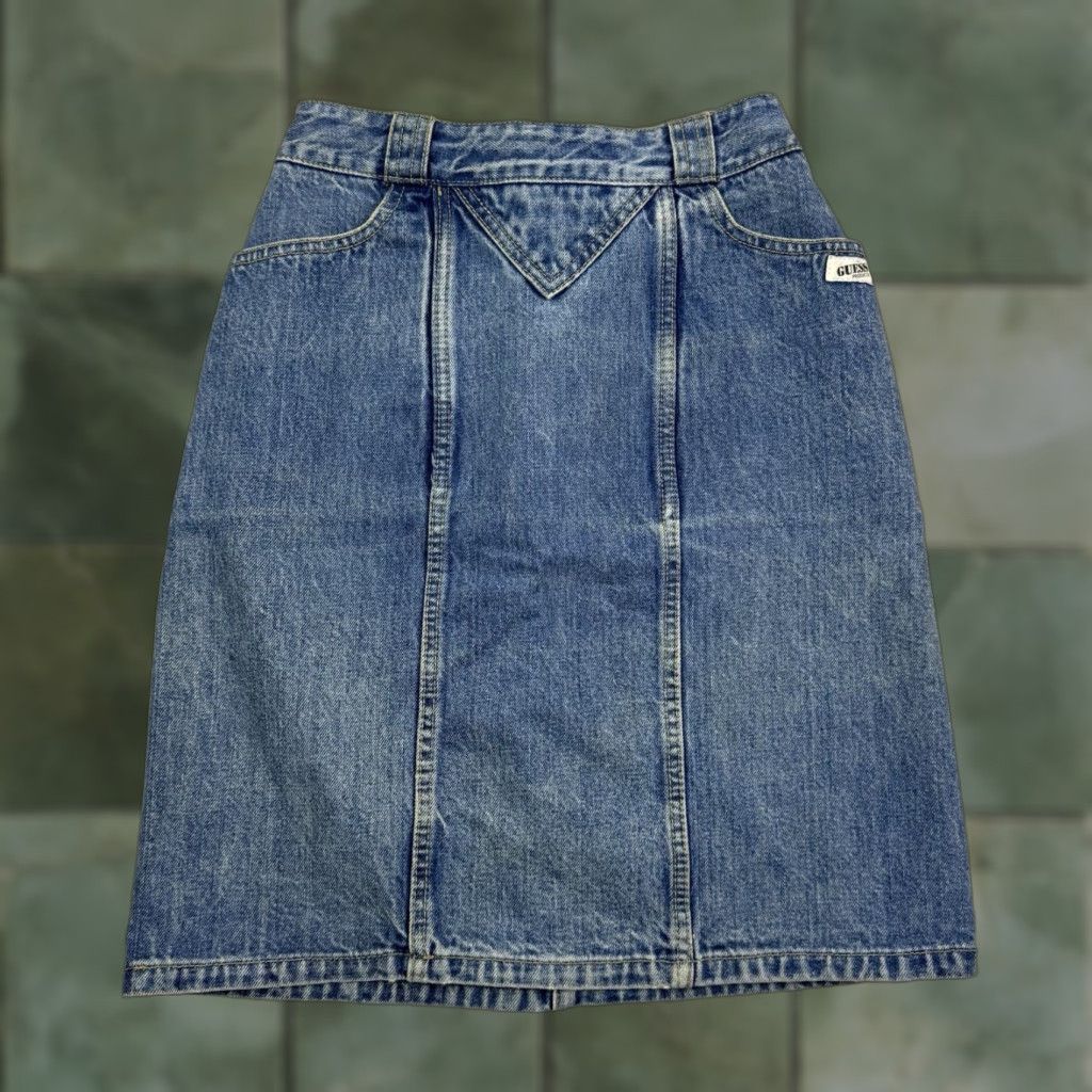 Guess VINTAGE GUESS Skirt Womens 28 Blue Denim Jean Skirt 80s 90s Hipster Made In US Size 28" / US 6 / IT 42 - 1 Thumbnail
