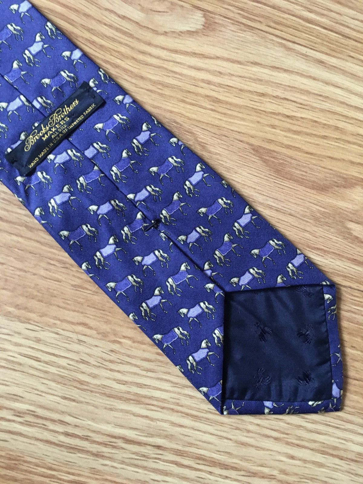 Brooks Brothers × Designer Brooks Brothers Designer Horses Print Blue Silk Mens Tie Size ONE SIZE - 4 Thumbnail