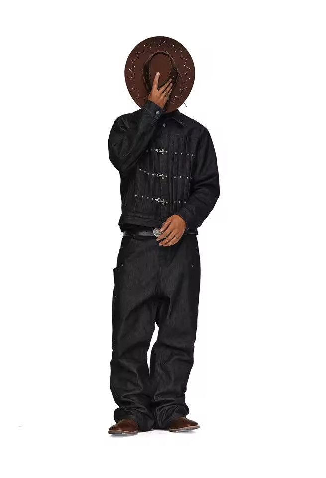 Japanese Brand Fireman Clasp Black Cropped Denim Jacket Size US M / EU 48-50 / 2 - 7 Thumbnail