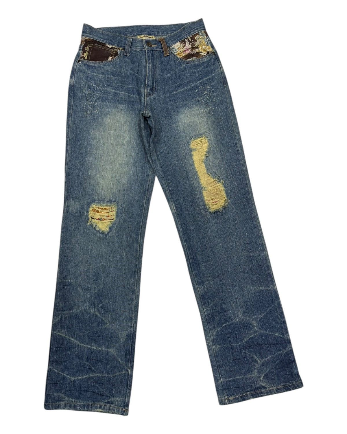 Undercover Distressed Patchwork Wide Leg Jeans Embroidered Accents Size US 29 - 6 Thumbnail