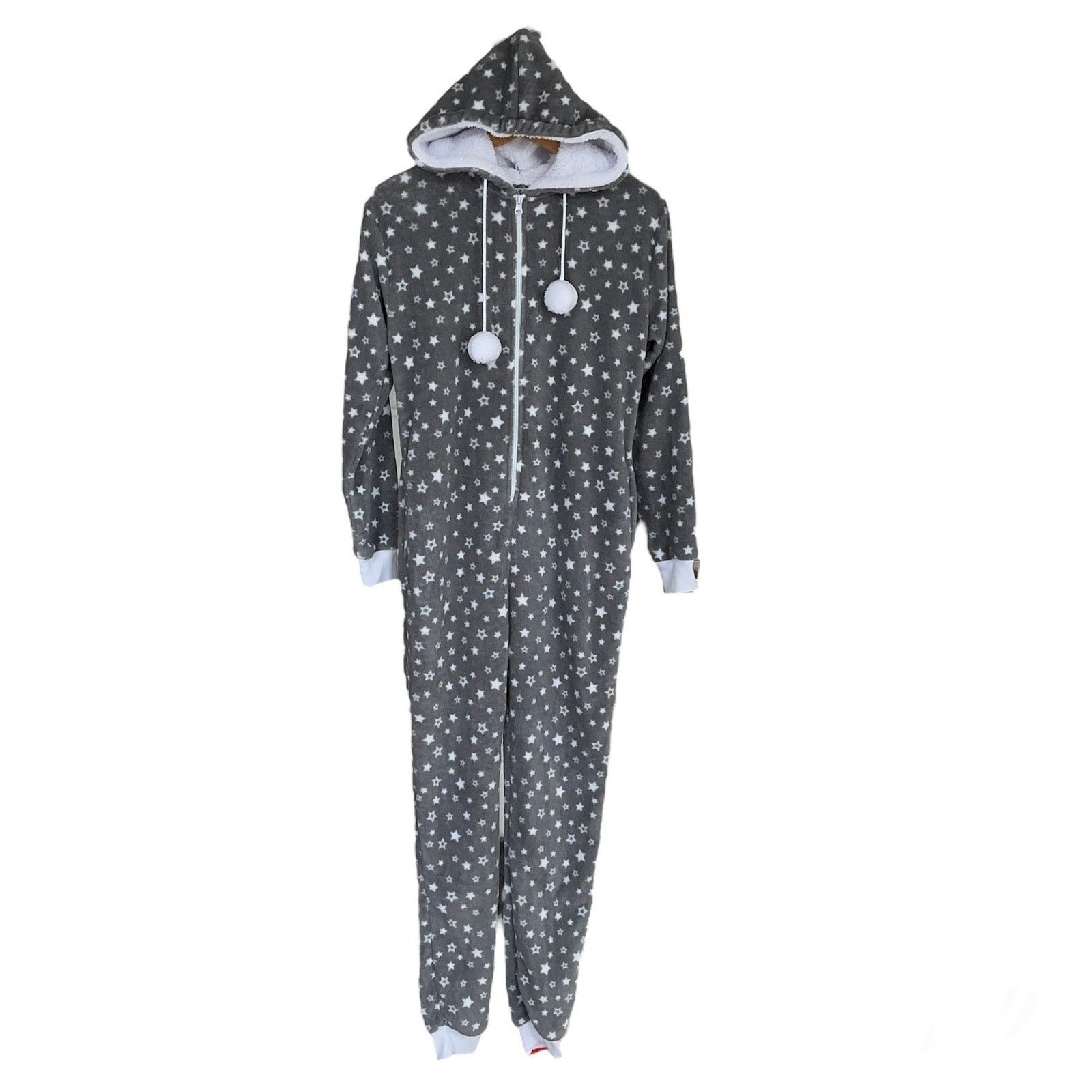 Other XS Hooded Fleece Non-Footed Onesie Pajama Gray White Star Size ONE SIZE - 3 Thumbnail