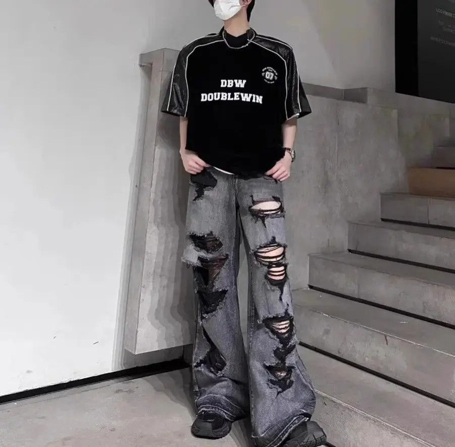 Japanese Brand Vintage wide leg loose distressed jeans Size US 32 / EU 48 - 5 Thumbnail