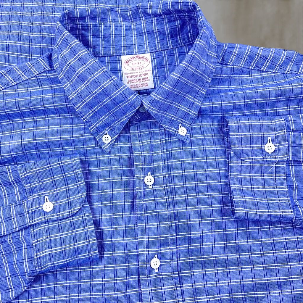 Brooks Brothers Brooks Brothers Shirt Men XL Blue Check Button-Up Oxford Cloth Made In USA Size US XL / EU 56 / 4 - 1 Thumbnail