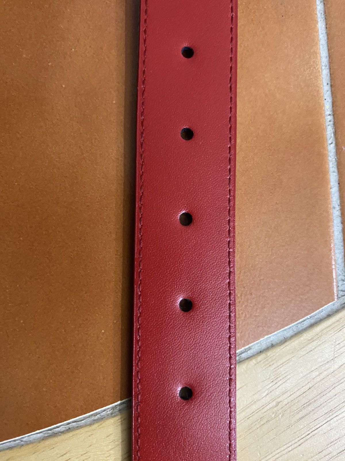Louis Vuitton Unisex LOUIS VUITTON DENIM/RED BELT GOLD TONE HARDWARE, Size ONE SIZE - 19 Thumbnail