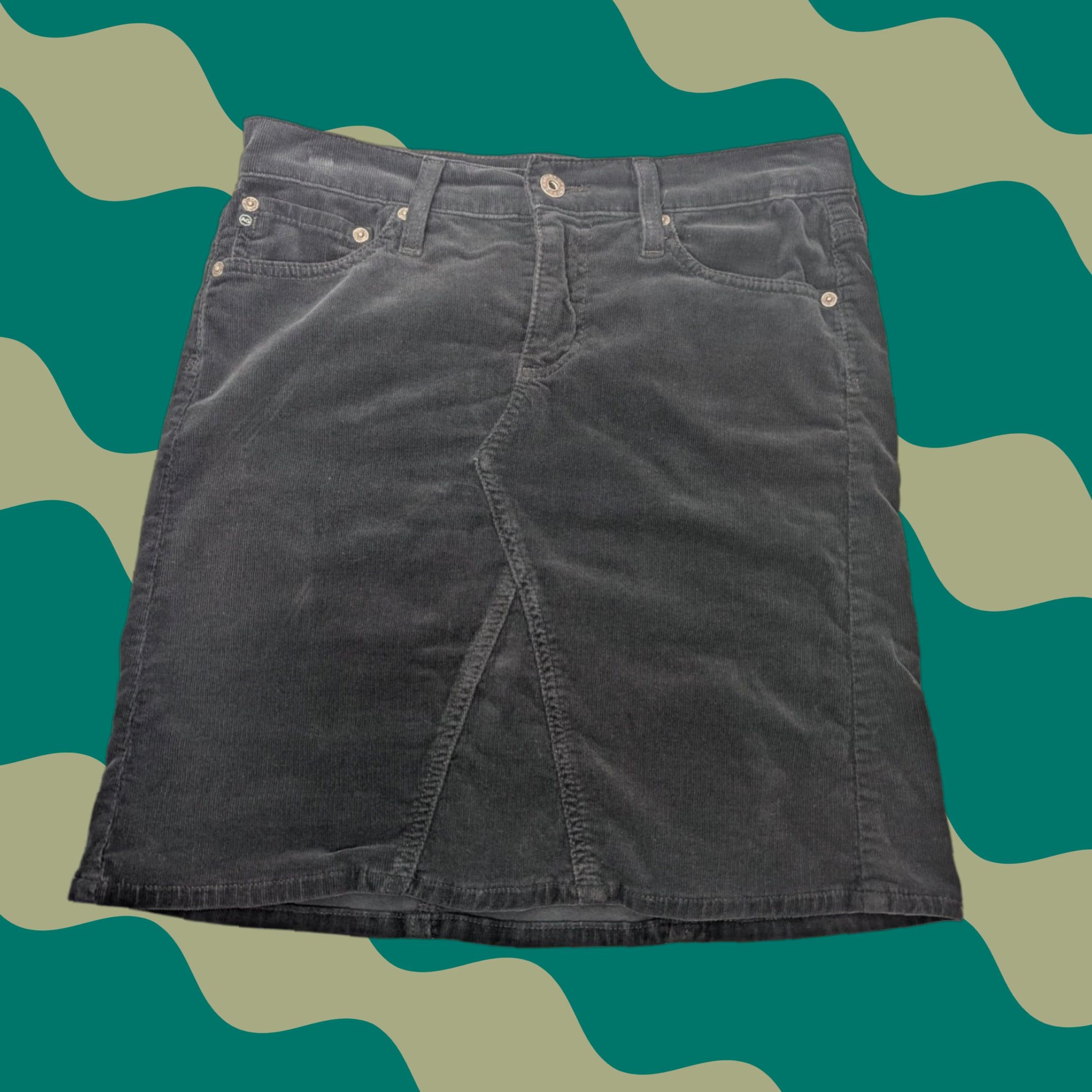 Vintage AG Adriano Goldschmied Mid Box Corduroy Mini Skirt 26 Black Size 26" / US 2 / IT 38 - 1 Thumbnail