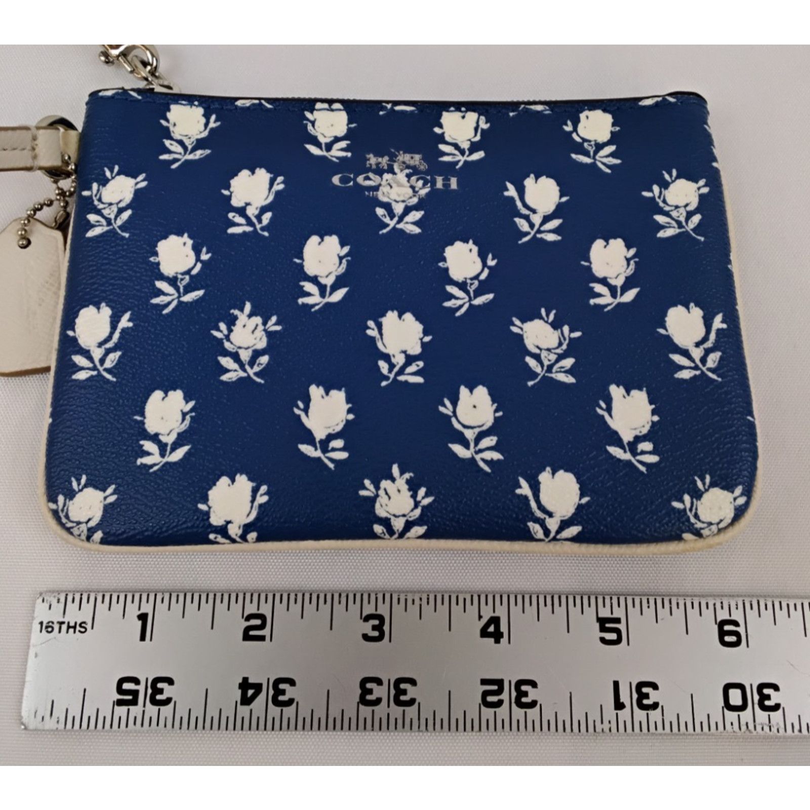 Coach Coach Wristlet Pouch Wallet Blue White Floral Print Leather Size ONE SIZE - 13 Thumbnail