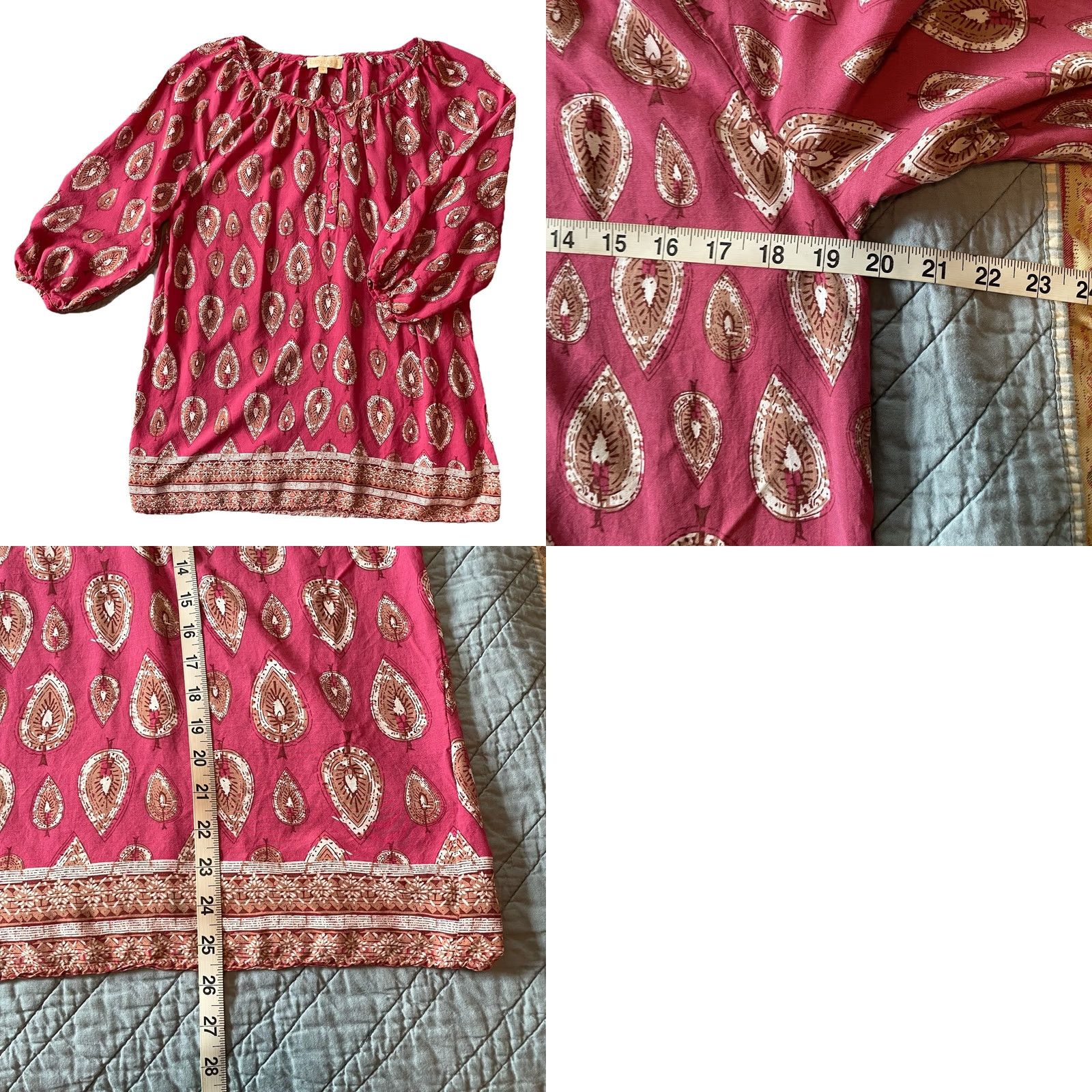 Vintage Lucy and Laurel Tunic Blouse Womens Sz S Pink Boho 3/4 Puff Sleeve Paisley Knit Casual Bohemian Shirt Womens Size S / US 4 / IT 40 - 8 Thumbnail