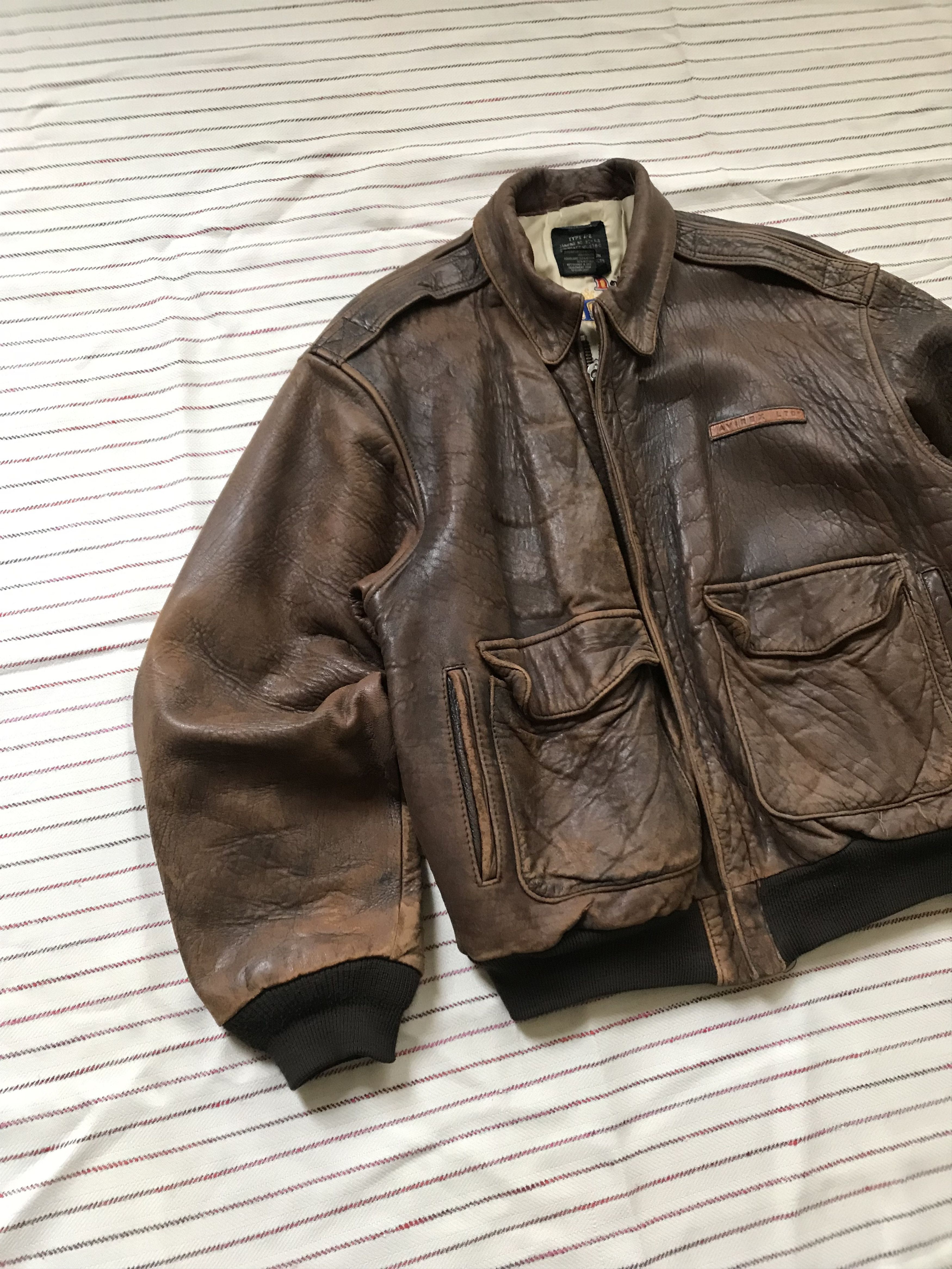 80s Vintage Avirex A2 Flyers Brown Leather Bomber Jacket