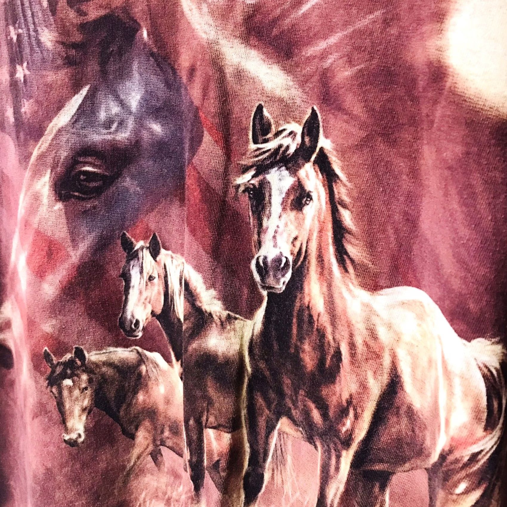 Gildan VINTAGE Gildan T-Shirt Men/Women Red Tie-Dye American Flag Running Horses Western Crew Neck L T-Shirt USA 90s Size L / US 10 / IT 46 - 5 Thumbnail
