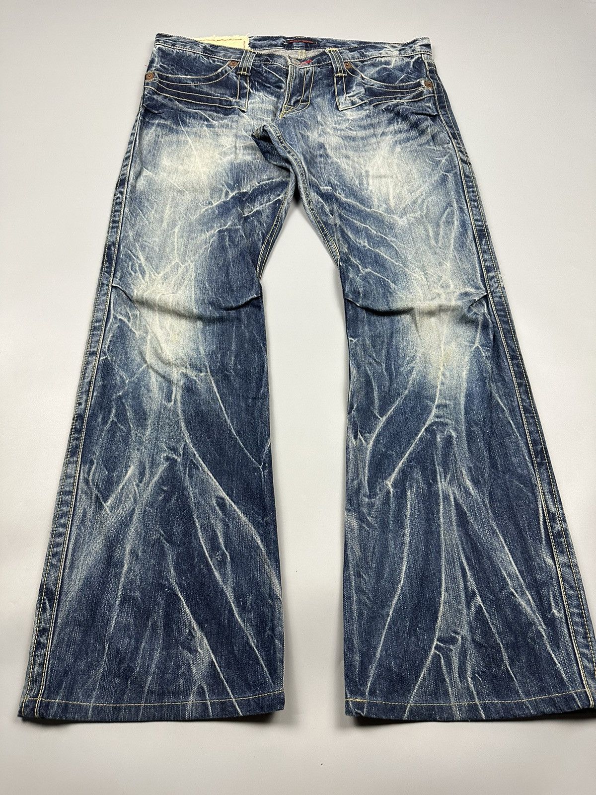 If Six Was Nine × Le Grande Bleu (L.G.B.) 🔥Rare🔥Vintage Blue Way Nippon Whiskered Flared Denim Size US 37 - 3 Thumbnail