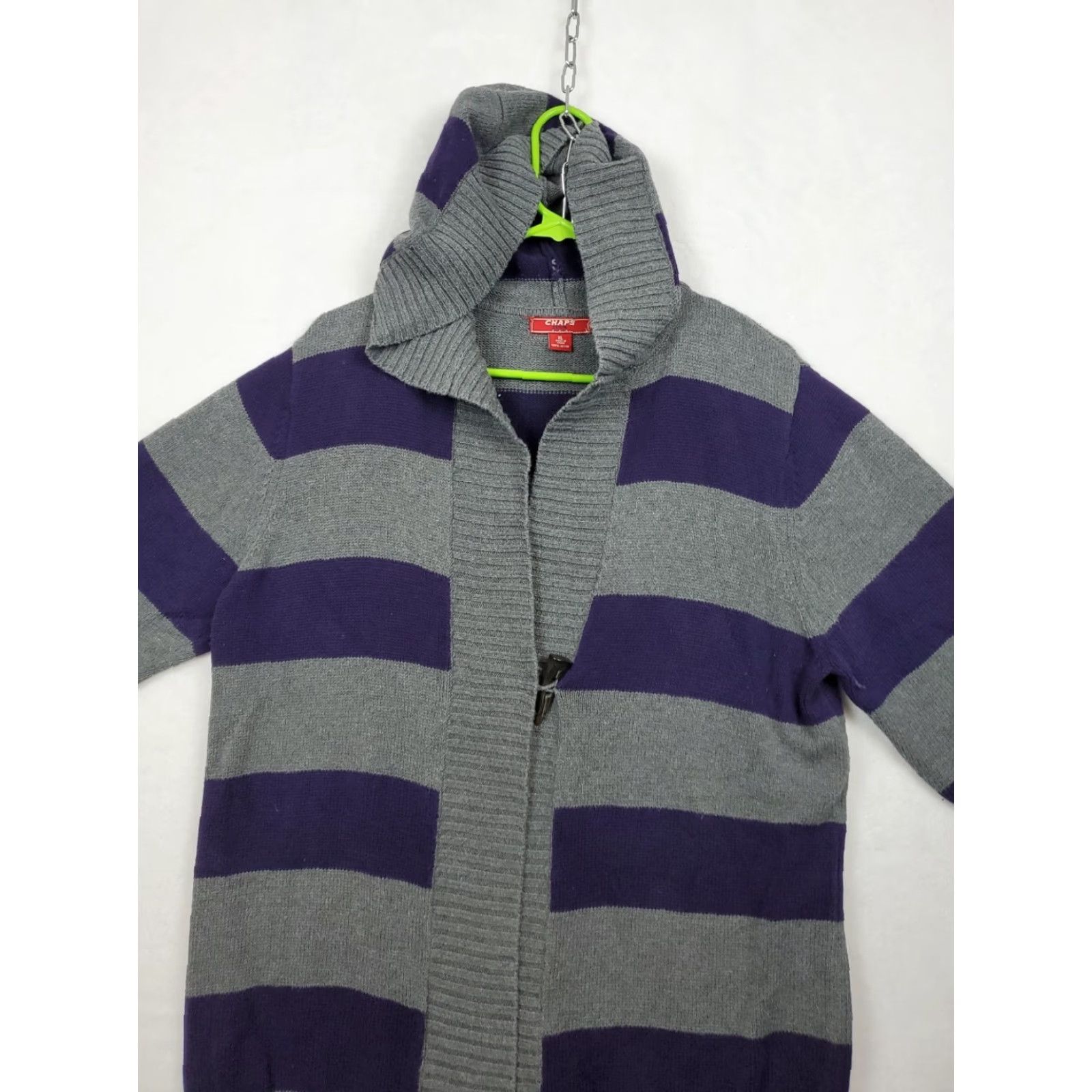 Chaps Chaps Multicolor Striped Hooded Toggle Button Half Sleeve Cardigan Sweater Women XL V-Neck Casual Modern Designer 100% Cotton Knit Mother Size XL / US 12-14 / IT 48-50 - 2 Thumbnail