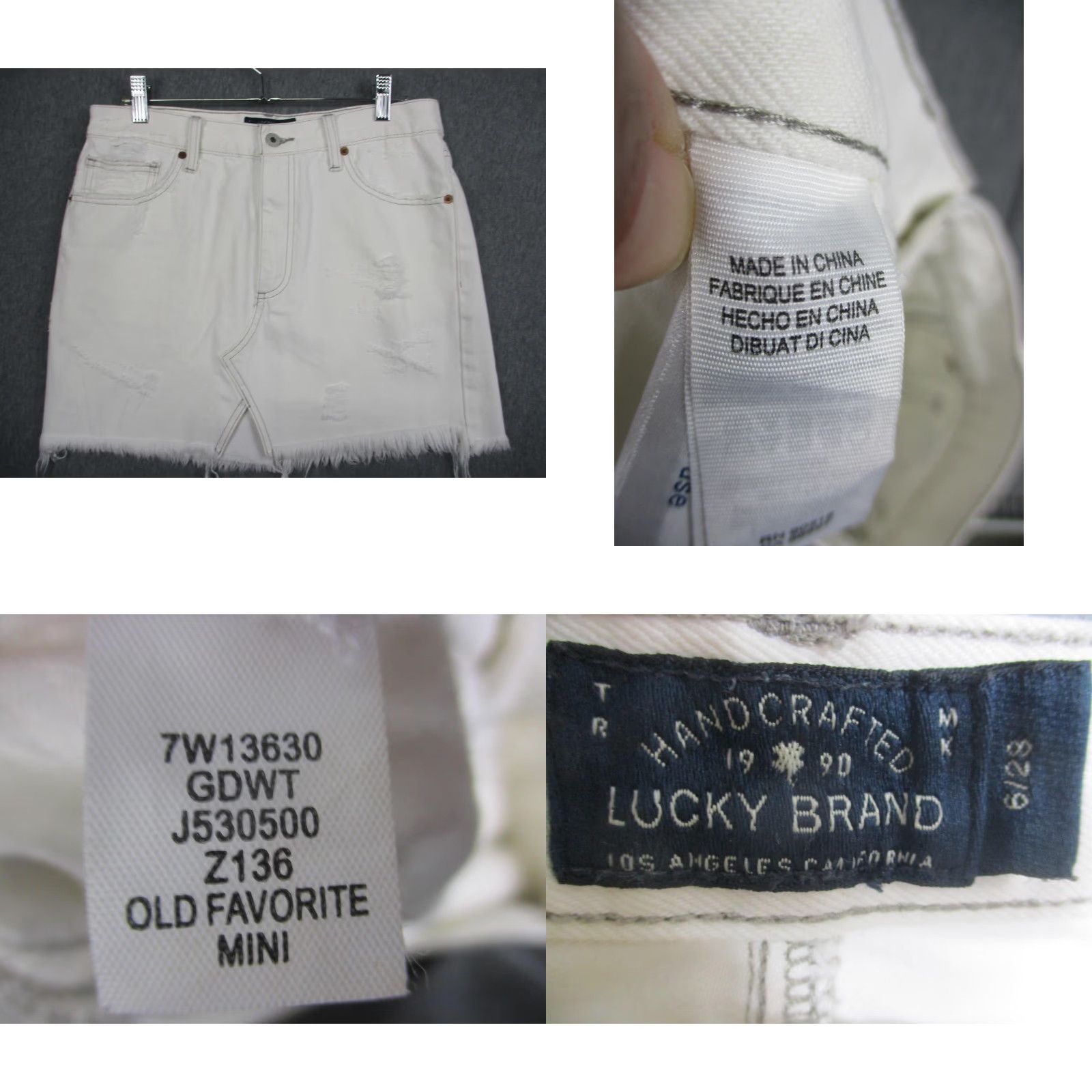 Lucky Brand Lucky Brand Skirt Womens 6 Short White Mini Denim Distressed Fringe Pockets Slit Zip Casual Size 28" / US 6 / IT 42 - 8 Thumbnail