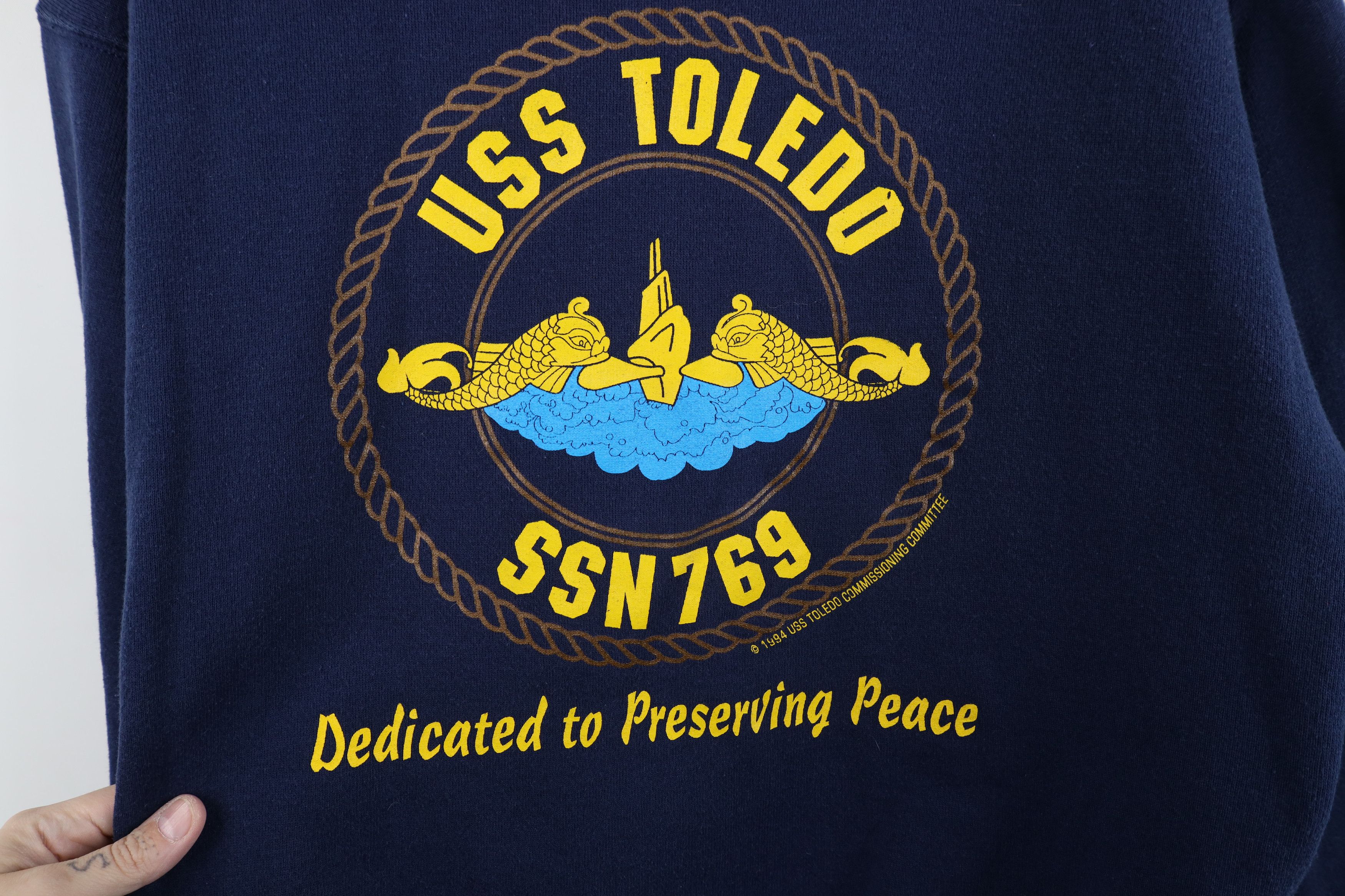 Vintage Vintage 90s Spell Out SSN 769 USS Toledo Sweatshirt Blue USA Size US L / EU 52-54 / 3 - 4 Thumbnail