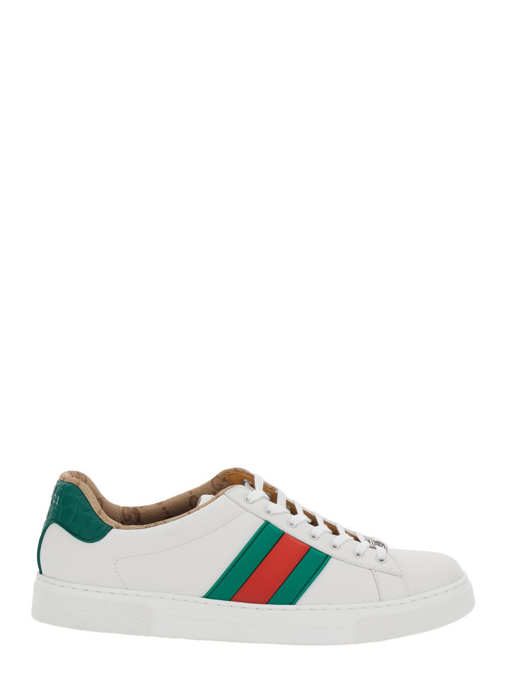 'Ace' White Sneaker with Web Detail on the Side and Tag on the Front in Leather Man