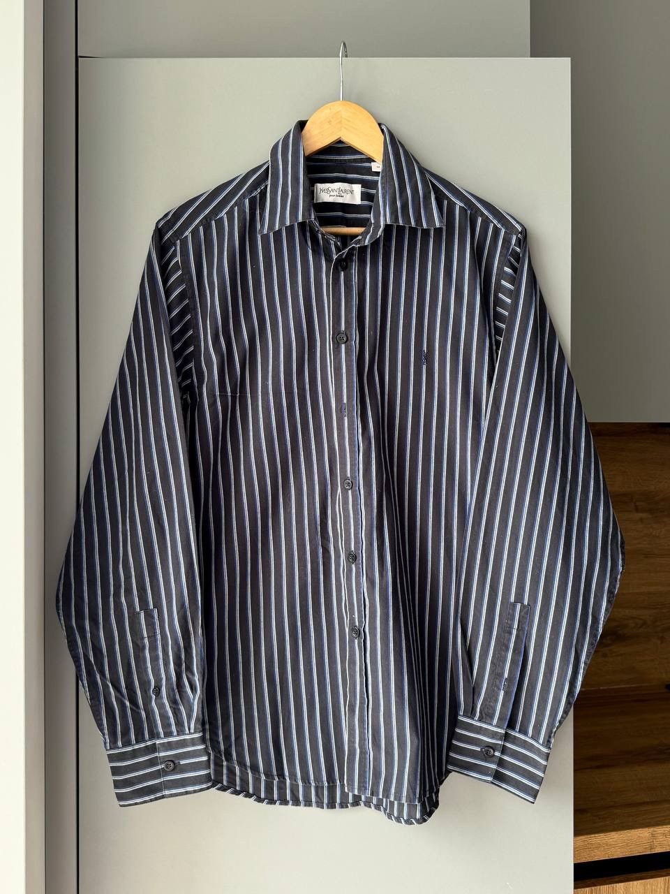Vintage Yves Saint Laurent YSL Logo Striped Shirt Size US M / EU 48-50 / 2 - 1 Thumbnail