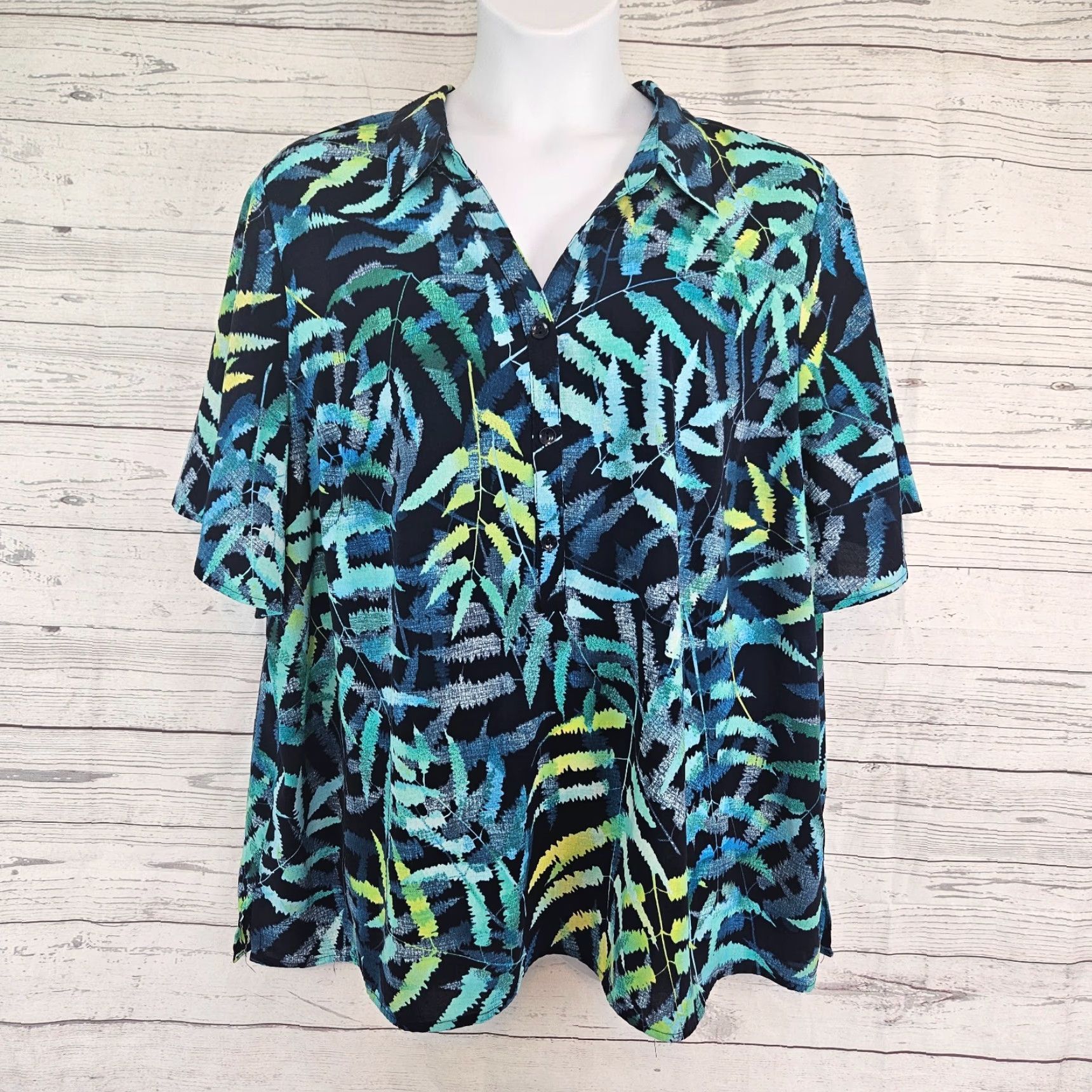 Vintage Catherines Womens Popover Top Blouse Short Sleeve 2X Blue Shirts Womens Plus Size Size XXL / US 16-18 / IT 52-54 - 2 Thumbnail